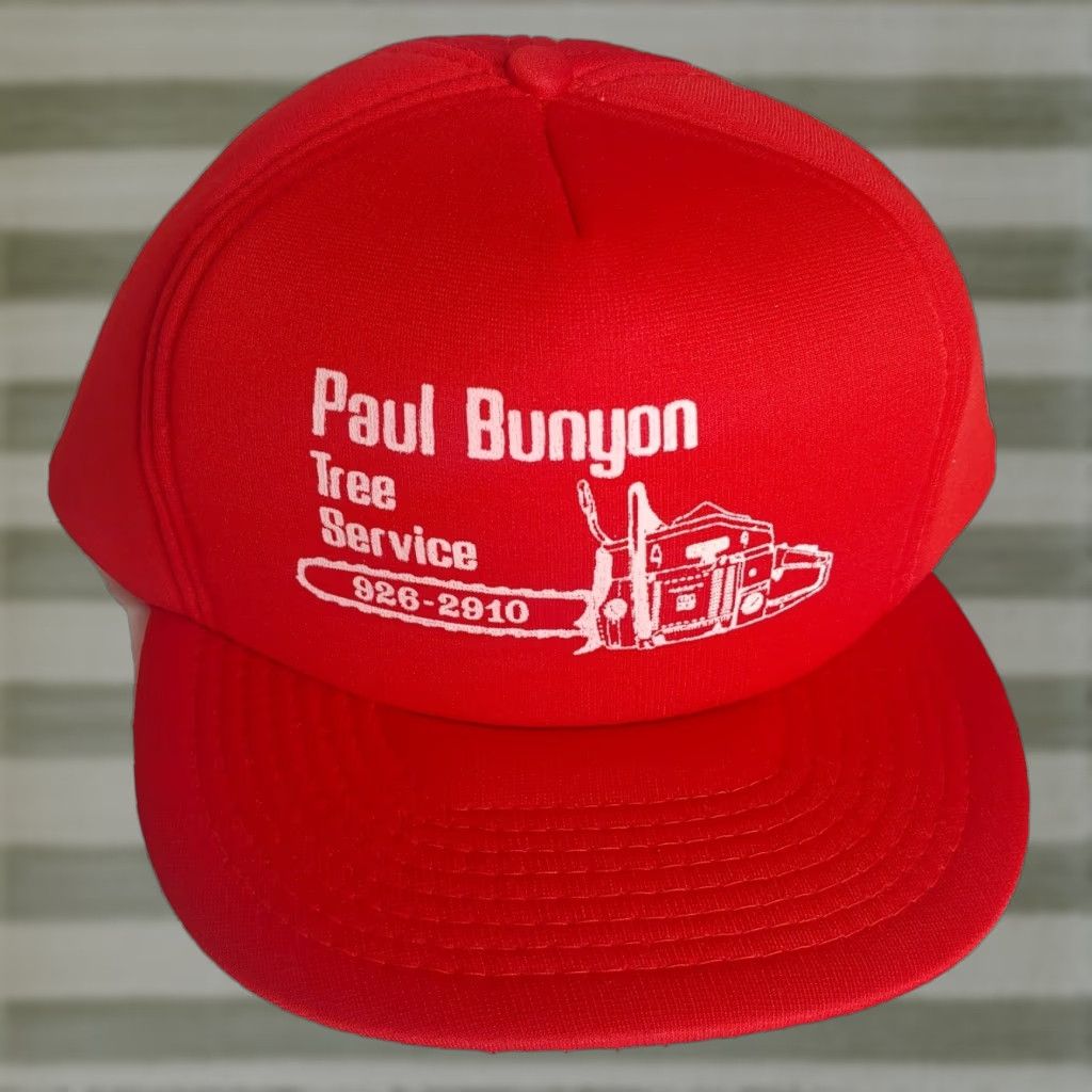 Vintage Vintage San Sun Paul Bunyan Tree Service Cap Foam Trucker Snap Back Red Hat Adjustable Men Hat Size ONE SIZE - 1 Thumbnail