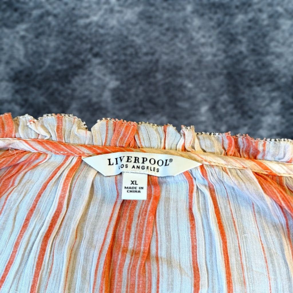 Vintage Liverpool Striped Blouse Sleeveless Womens XL Orange V-Neck Ruffle Tassel Boho Shirt Blouse Womens Size XL / US 12-14 / IT 48-50 - 1 Thumbnail