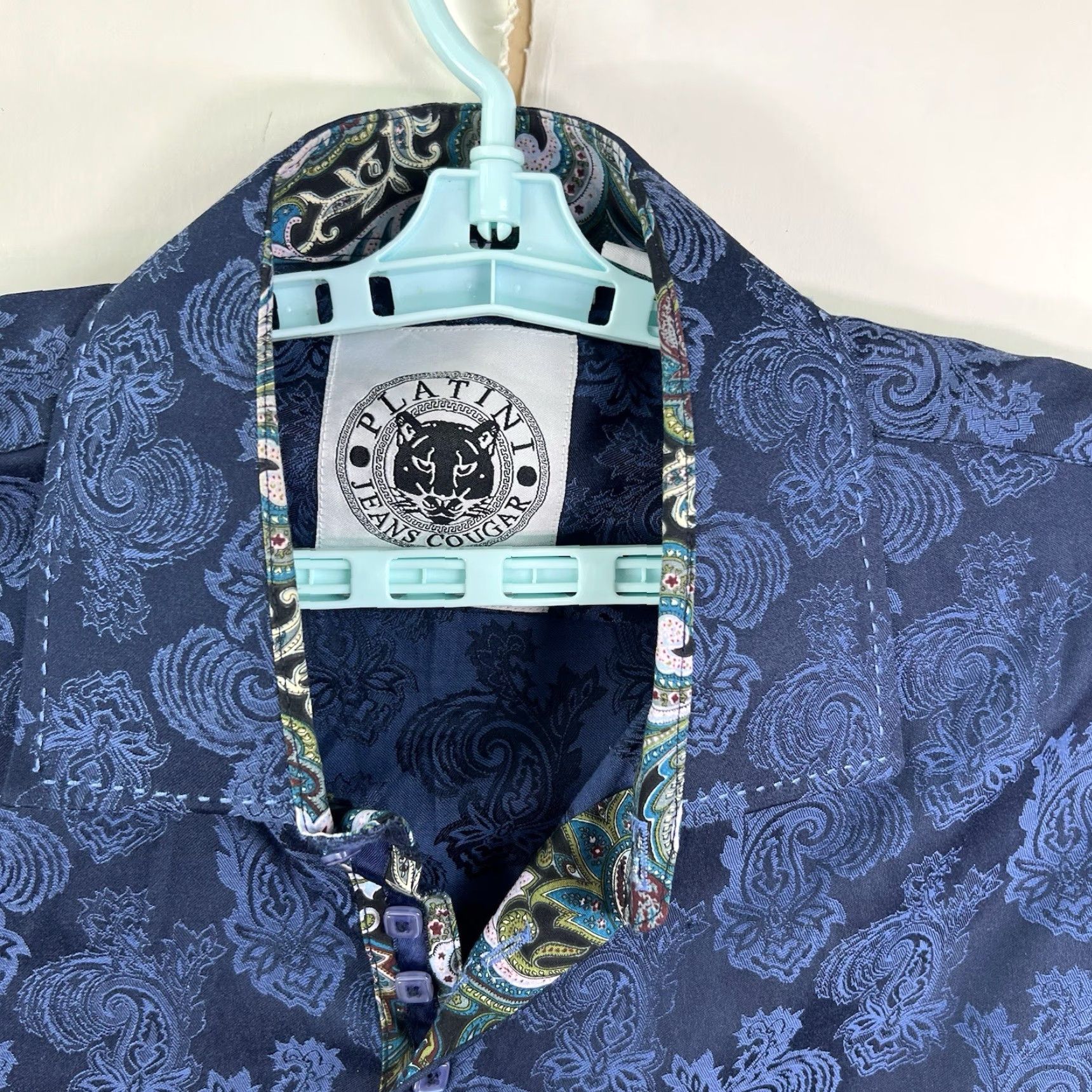 Cougar Platini Shirt Button-Up Mens XL Blue Long Sleeve Geometric Pattern Casual Business Size US XL / EU 56 / 4 - 5 Thumbnail