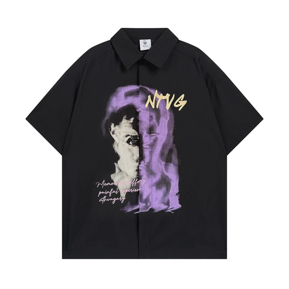 Japanese Brand × Vintage Men's trendy casual lapel fuzzy portrait print shirt Size US M / EU 48-50 / 2 - 1 Thumbnail