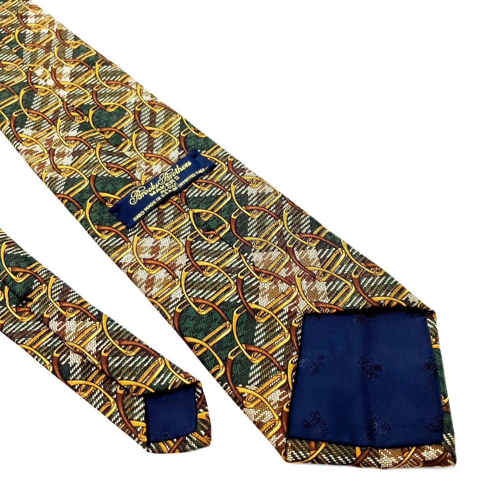 Brooks Brothers Brooks Brothers Makers Silk Tie Print Green Brown Chains Sho Size ONE SIZE - 4 Thumbnail