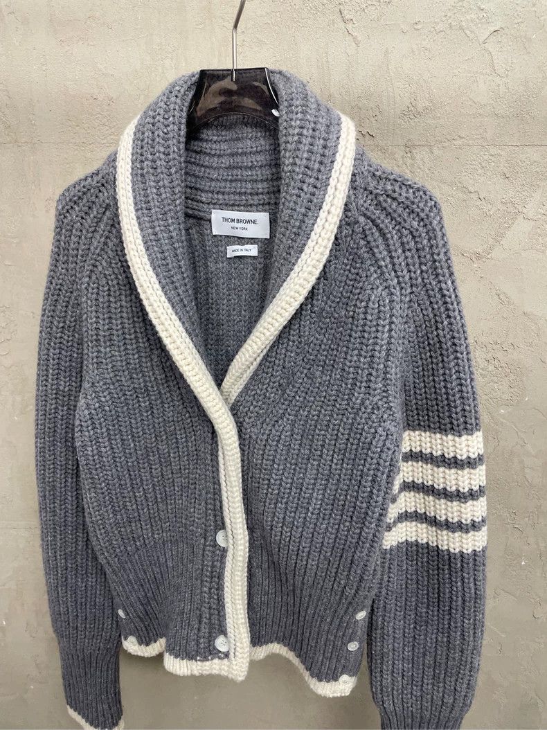 Thom Browne Thom browne Gray four-stripe thick wool lapel cardigan jack Size M / US 6-8 / IT 42-44 - 3 Thumbnail