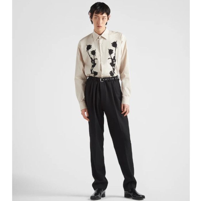 Prada o1bcso1str1025 Popeline Shirt With Print in Beige Size US S / EU 44-46 / 1 - 2 Thumbnail