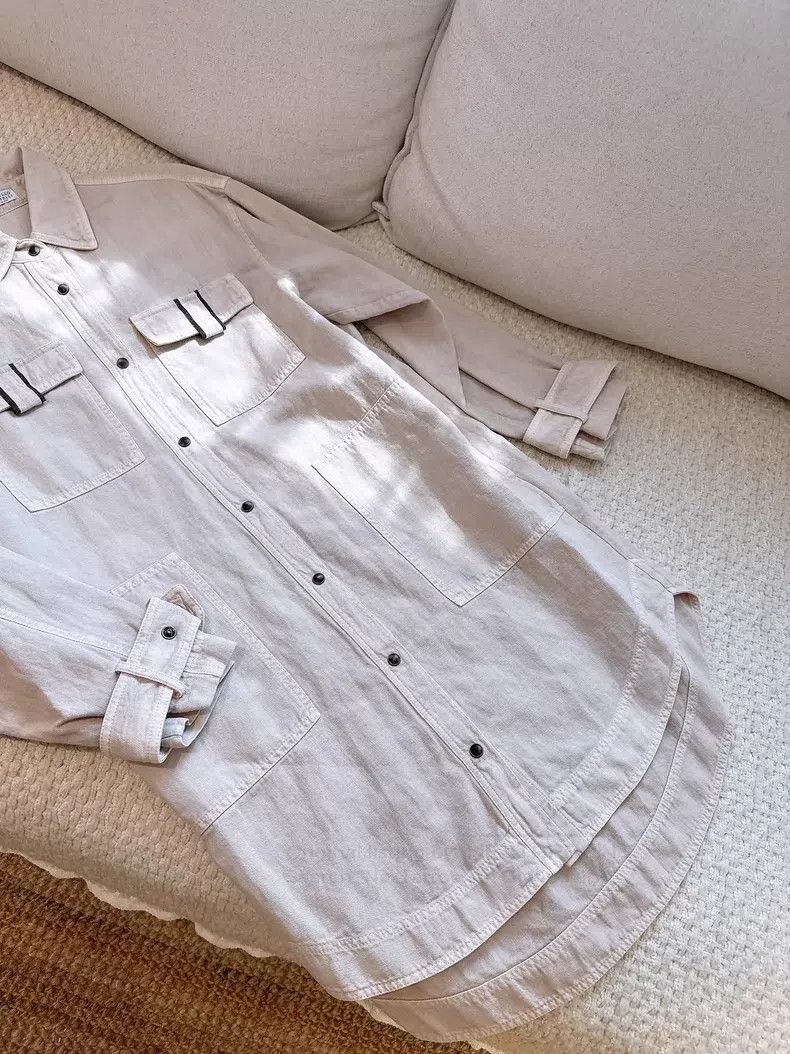 Brunello Cucinelli Brunello Cucinelli Pearl Decorated Shirt Collar Linen Maxi Size XXS / US 00 / IT 34 - 3 Thumbnail