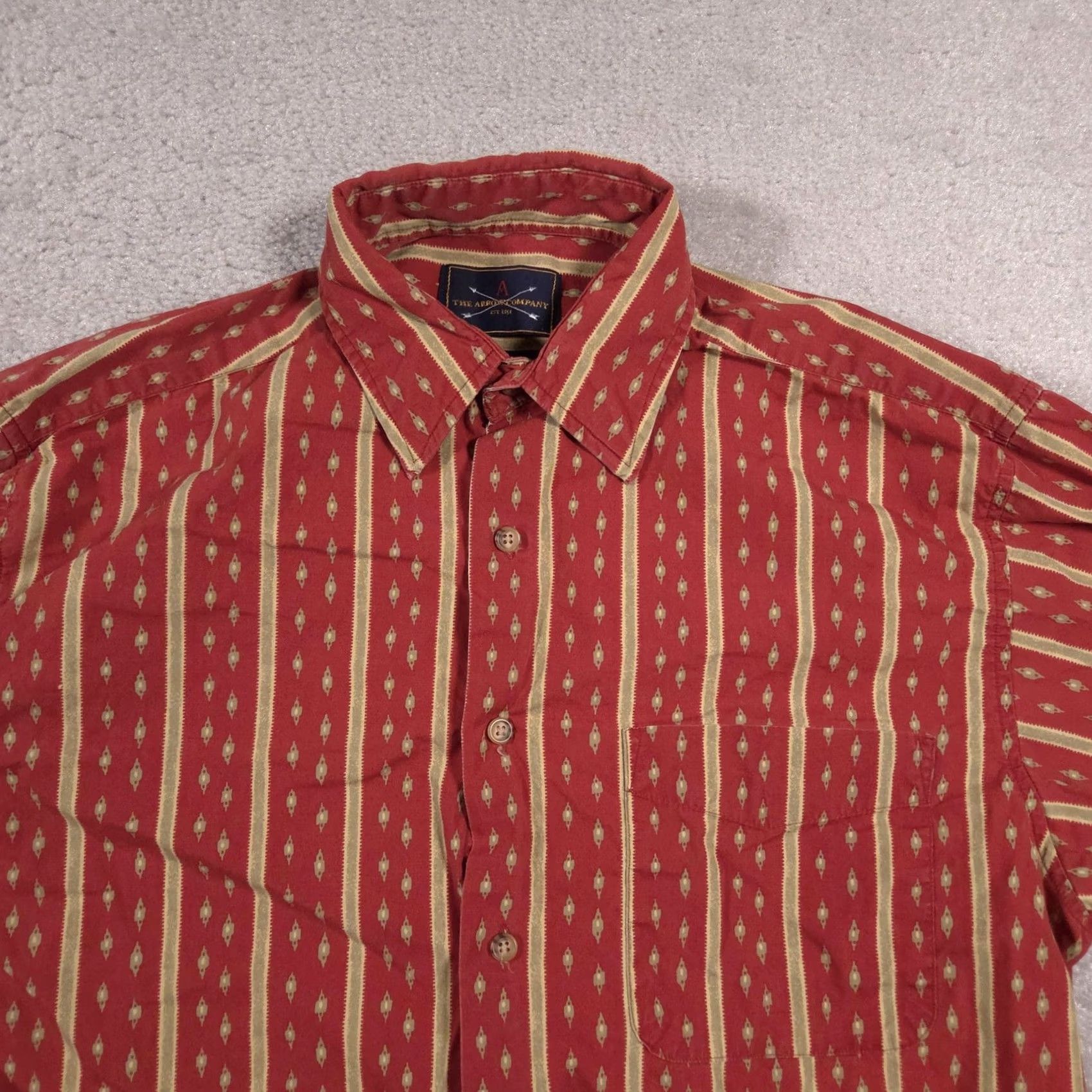 Arrow Arrow 1851 Shirt Mens Medium Red Tan Striped Long Sleeve Button Down Pocket Size US M / EU 48-50 / 2 - 3 Thumbnail