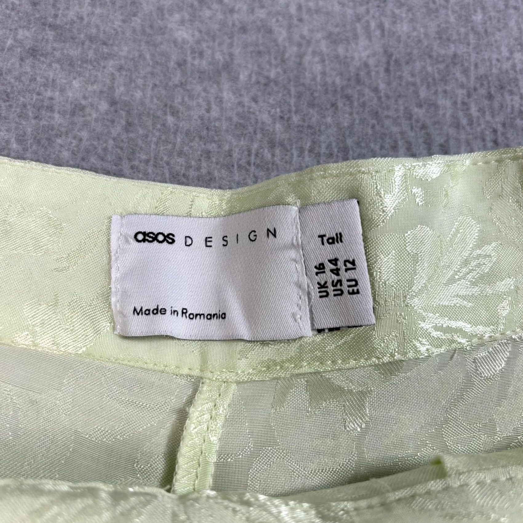 Asos ASOS Women 44 Tall Green Wide-Leg Floral Jacquard Pleat High Rise Pants Dress Pants Bohemian Festival Y2K Mens Womens Girls Size 30" / US 8 / IT 44 - 3 Thumbnail