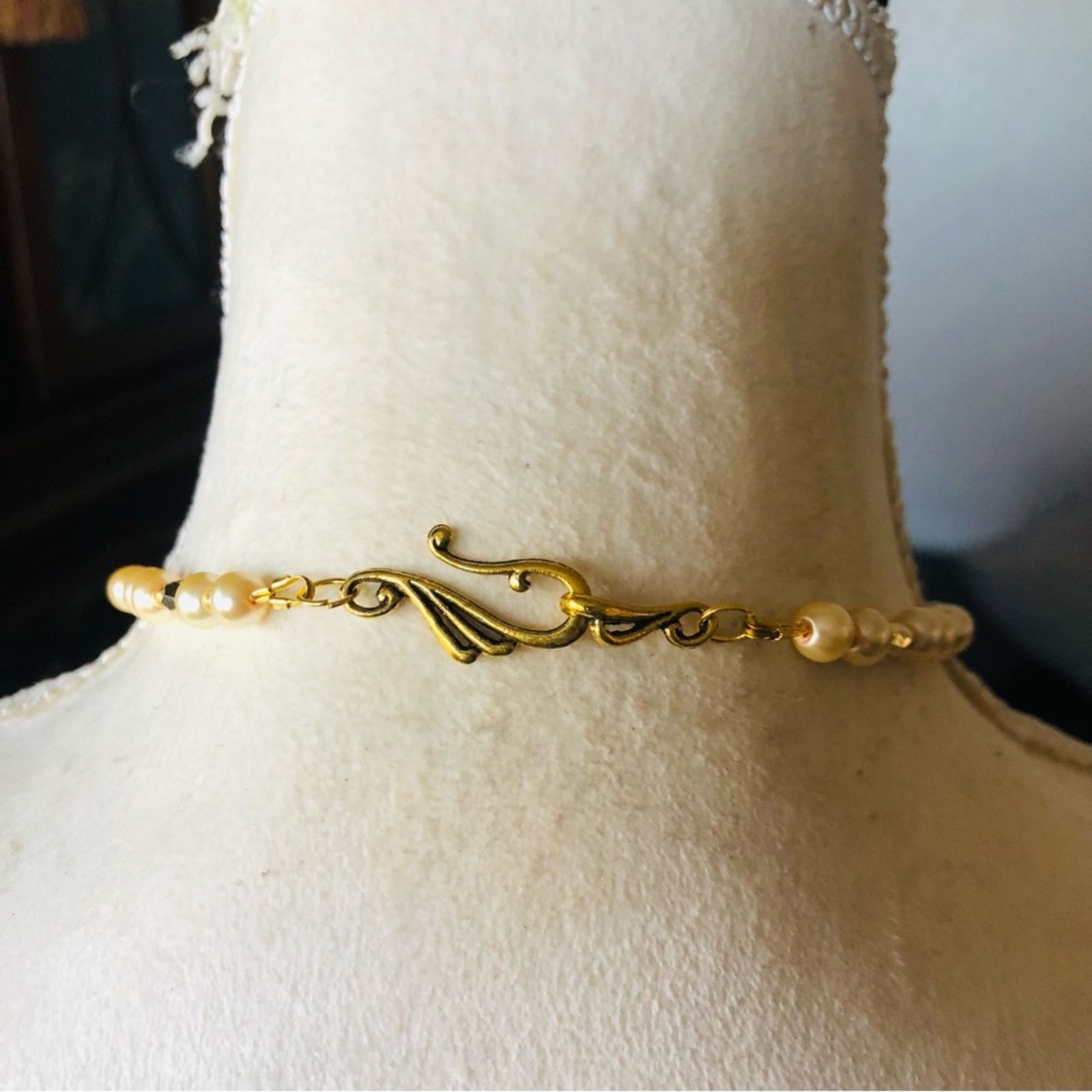 Handmade Handcrafted repurpose gold leaf quartz Pearl necklace Size ONE SIZE - 7 Thumbnail