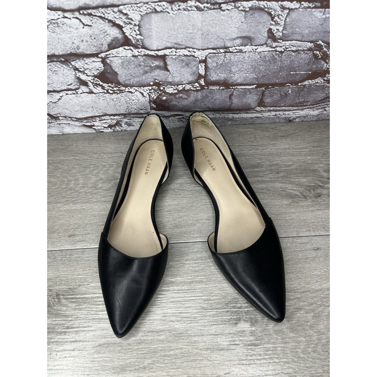 Cole Haan Cole Haan D’Orsay Black Leather Pointed Toe Slip On Flats Wo Size US 8 / IT 38 - 1 Thumbnail