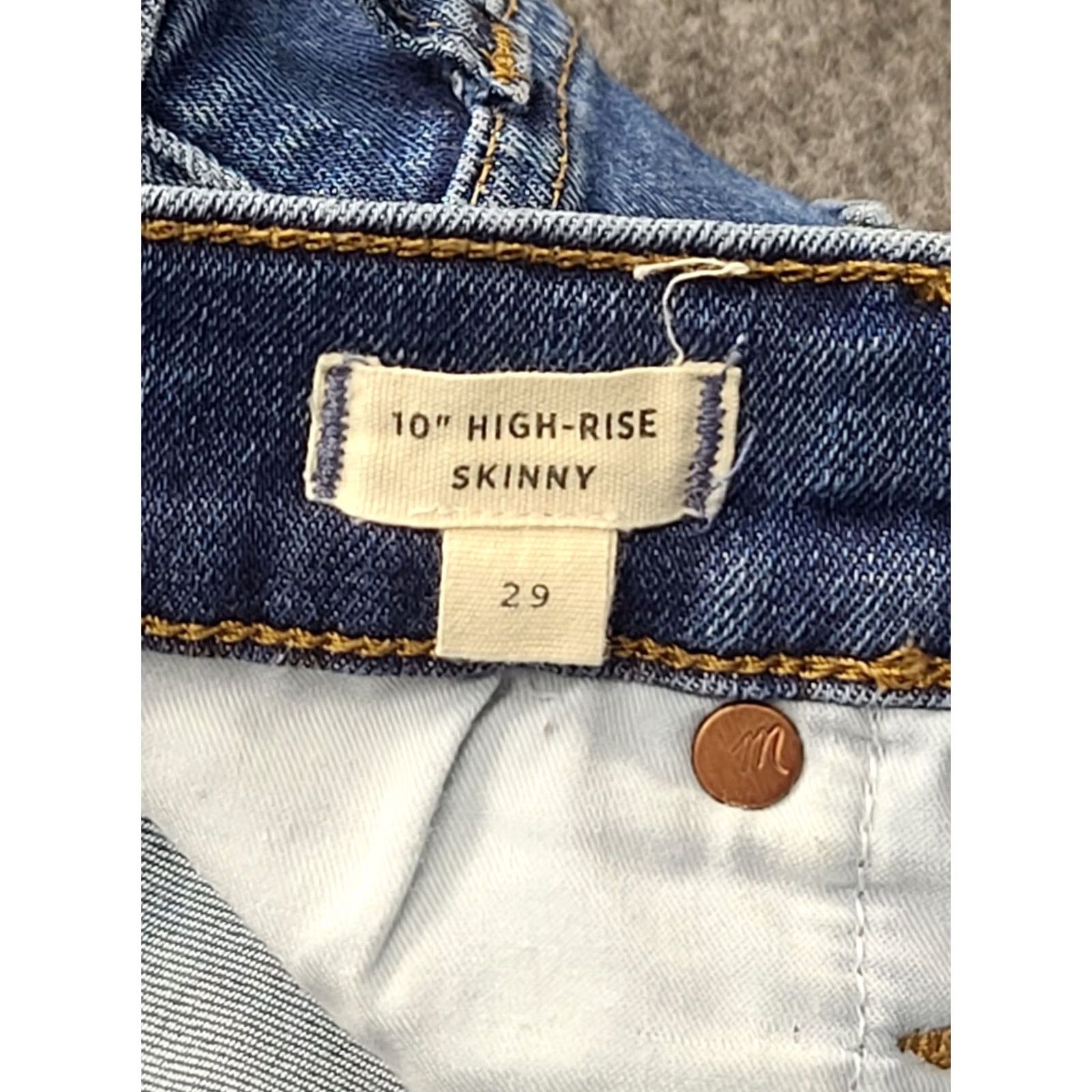 Madewell Madewell High Rise Skinny Jeans Womens 28x27 Light Wash Distressed Raw Cuff Slimming Stretch 5-Pocket Denim Jeans Size 29" - 3 Thumbnail