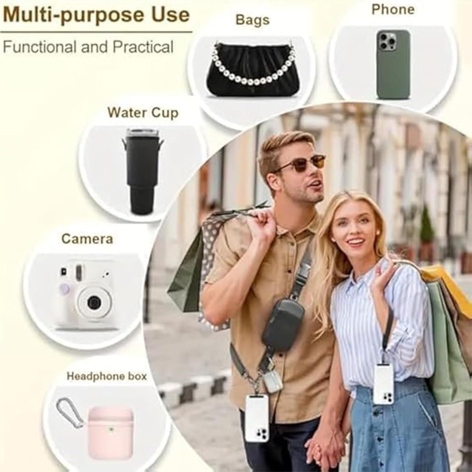 Other Crossbody Lanyard, Adjustable, Beige with Wallet and Safety Size ONE SIZE - 2 Thumbnail