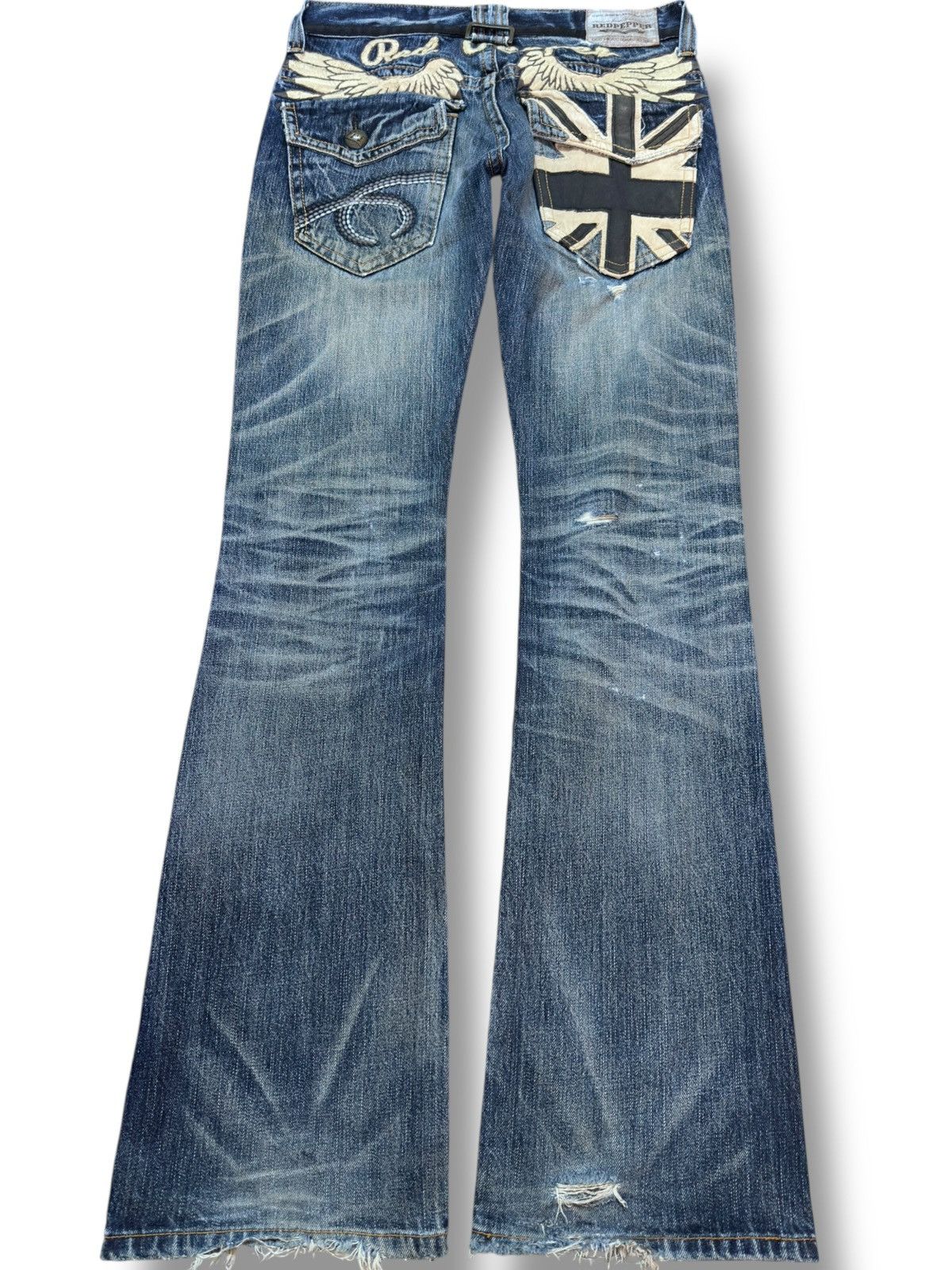 Ed Hardy Vintage Red Pepper Flare Union Jack Embroidery Denim Size US 31 - 7 Thumbnail