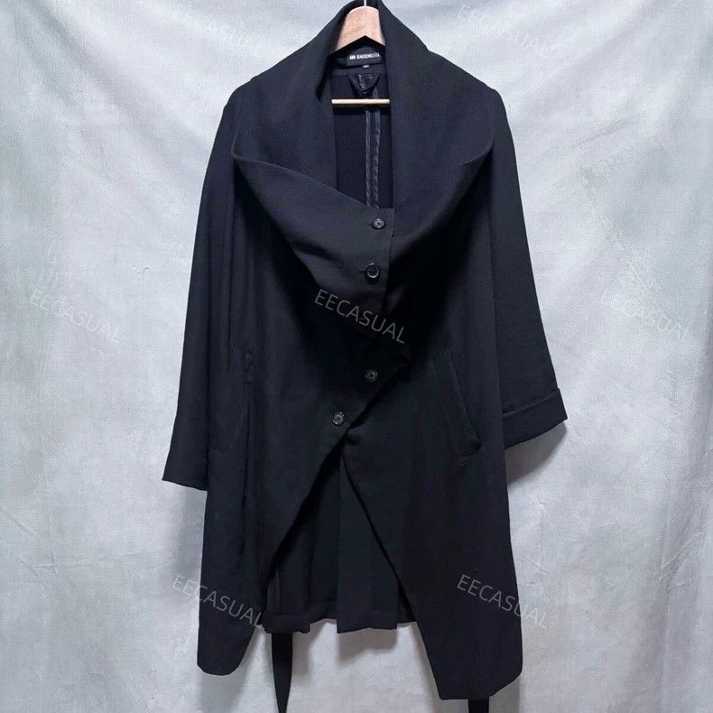 Ann Demeulemeester Black Asymmetric Double-breasted Button Coat Size US S / EU 44-46 / 1 - 1 Thumbnail