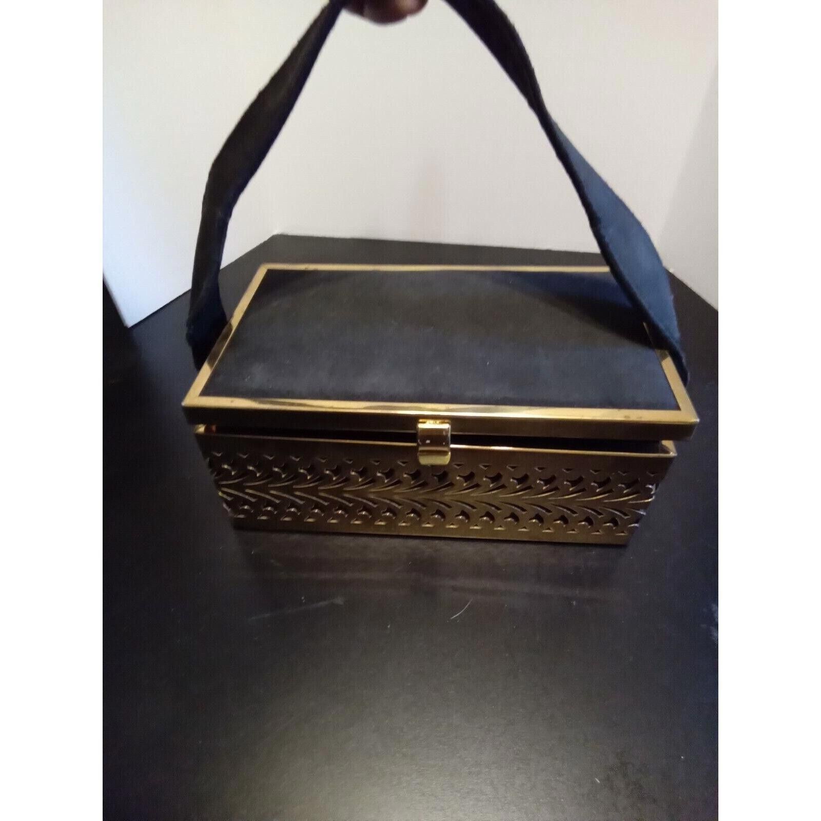 Designer Vintage 1950's Rectangular Black Hand Bag With designed Gold Size ONE SIZE - 5 Thumbnail