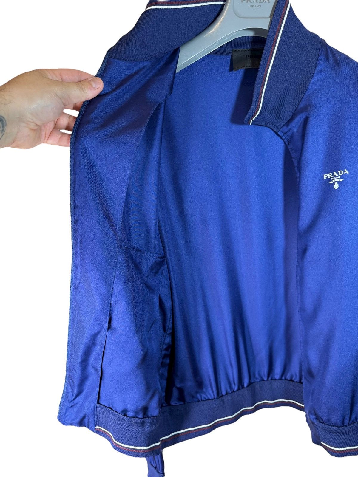 Prada Prada blue silk jacket with tricolor trim – Size L Size US L / EU 52-54 / 3 - 14 Thumbnail