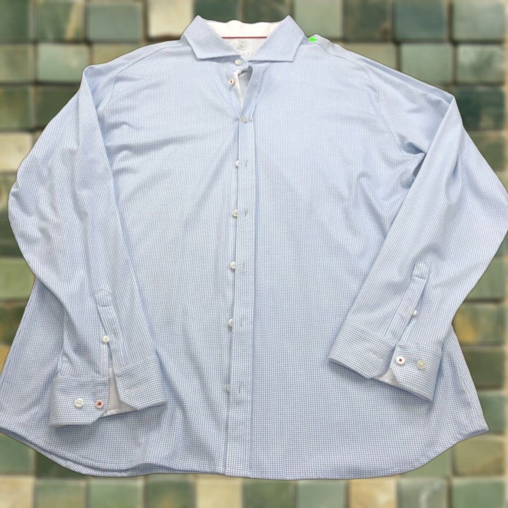 Peter Millar PETER MILLAR Desoto XL 18 Mens Button Long Sleeve Casual Shirt Blue All Over Print Shirt Mens XL Blue All Seasons Geometric Button-Up Casual Mens Size US XL / EU 56 / 4 - 1 Thumbnail