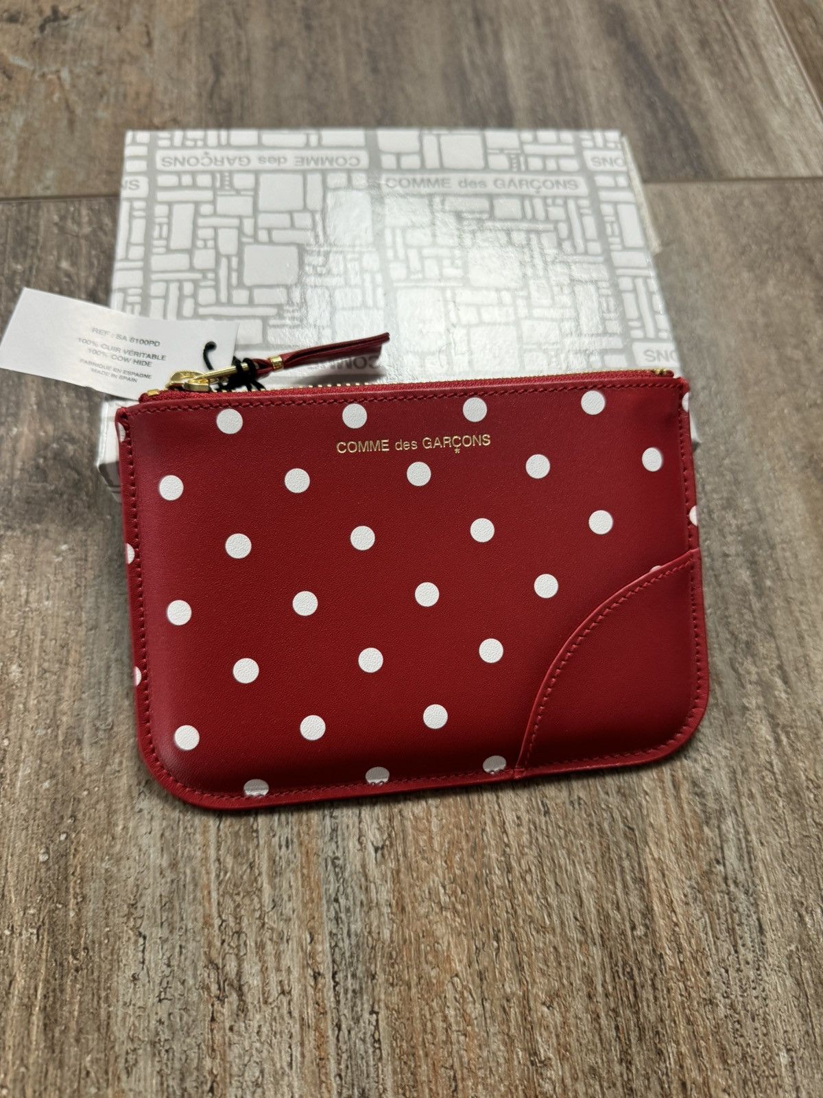 NWT Comme Des Garçons Red Polka Dot Zip Wallet