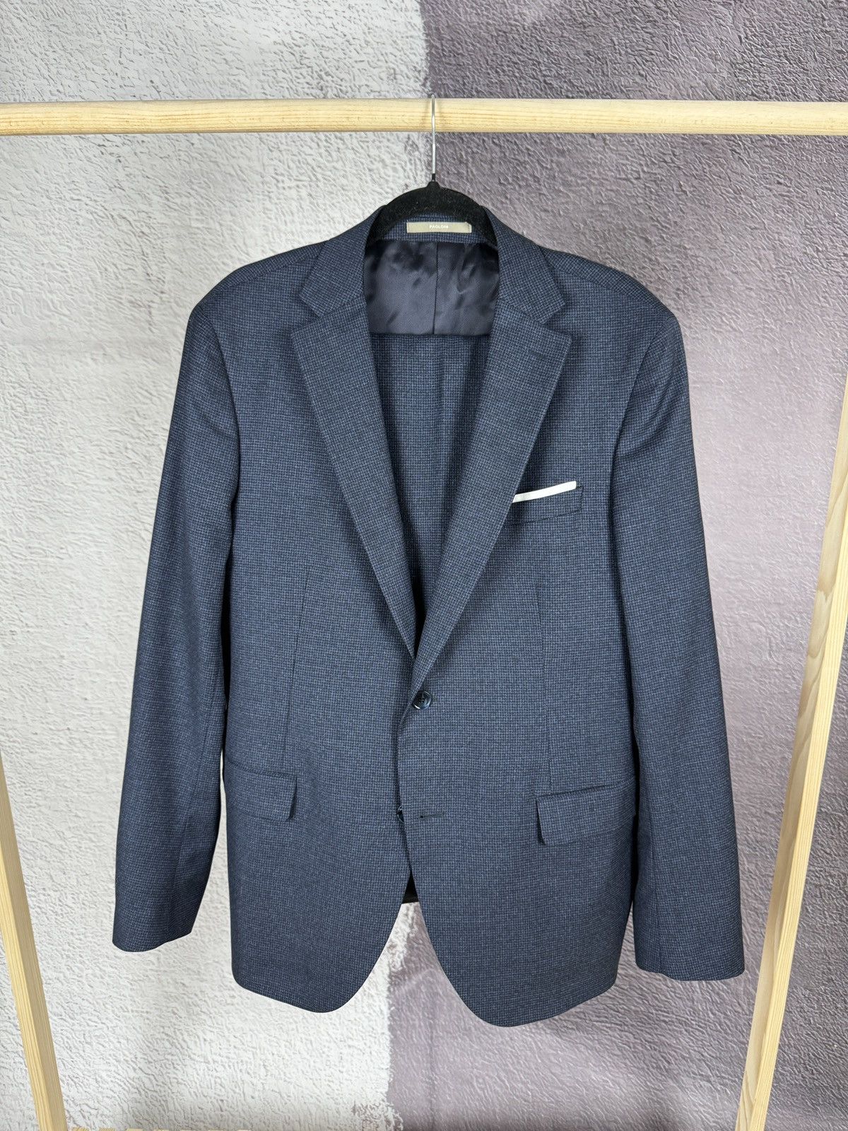 Paoloni Paoloni blue checkered wool 2 button suit made in Italy Size 44R - 1 Thumbnail