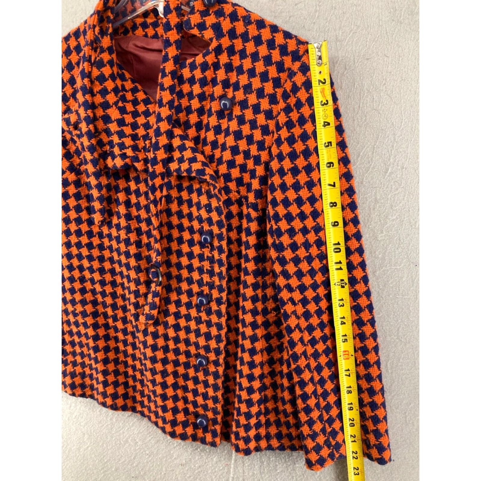 Vintage 60s Jacket Wool Knit Orange and Black Houndstooth Womens Medium Size M / US 6-8 / IT 42-44 - 4 Thumbnail