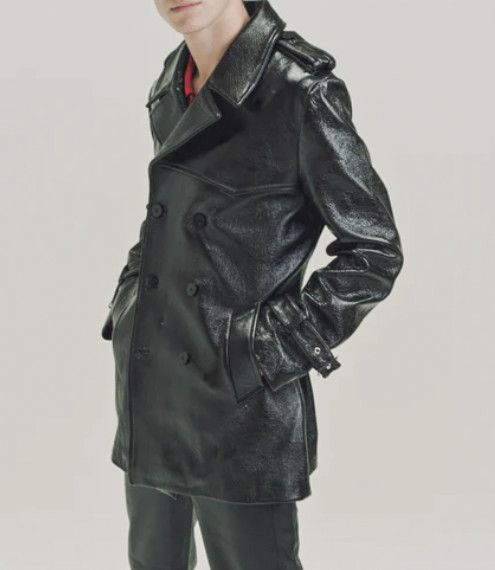 image of Ernest W Baker Leather Cropped Trench Coat in Black, Men's (Size Medium)