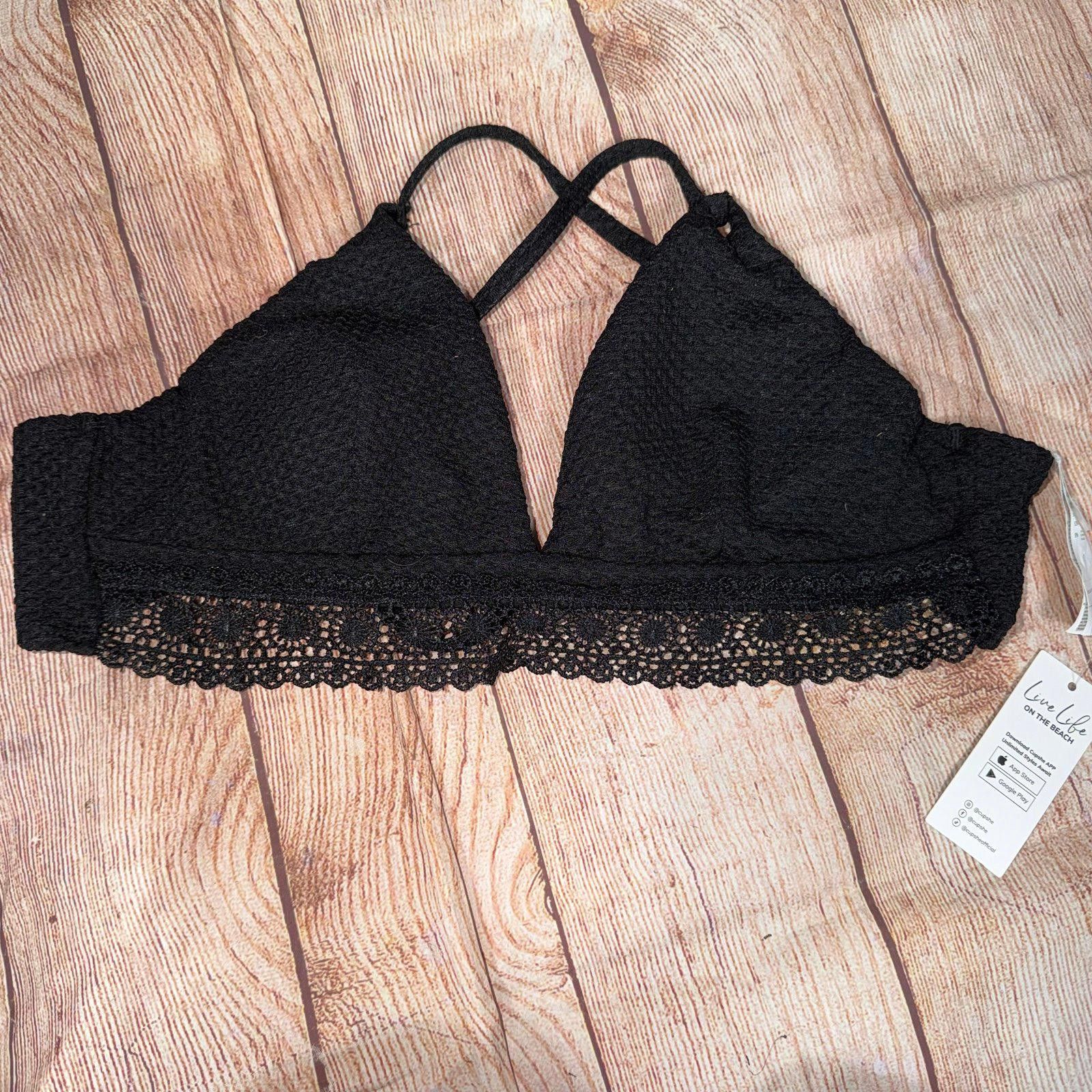 Other Cupshe Black Lace Trim Bikini Top Medium NWT Size ONE SIZE - 1 Thumbnail
