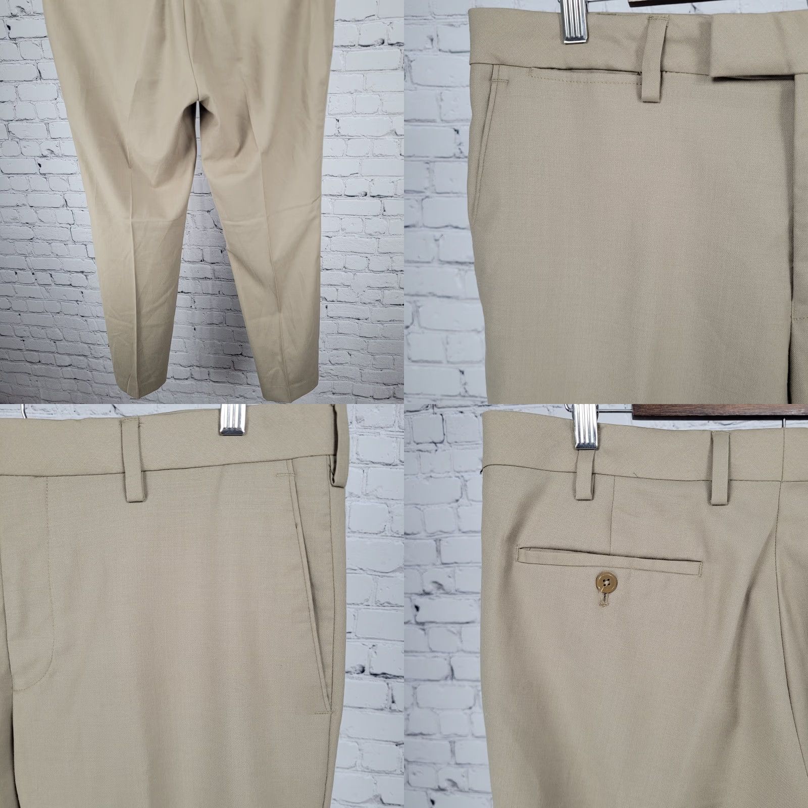 Vintage Louis Raphael Luxe Tan Wool Blend Stretch Slim Fit Flat Front Pants 35x30 Men Size US 35 - 8 Thumbnail