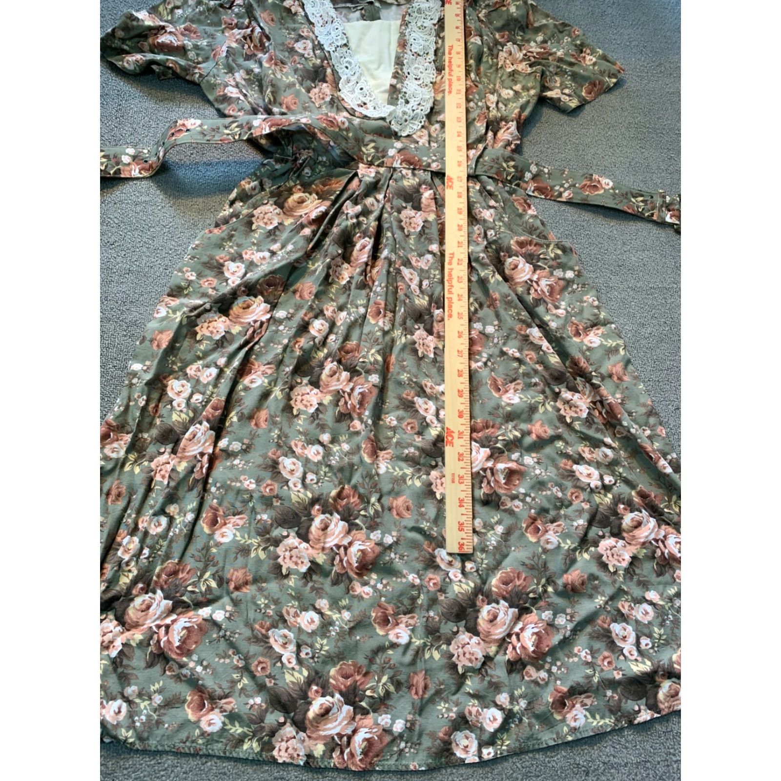 VINTAGE SL FASHIONS Dress Floral Size 10 Long Made in USA Short Sleeve  A-Line Lace