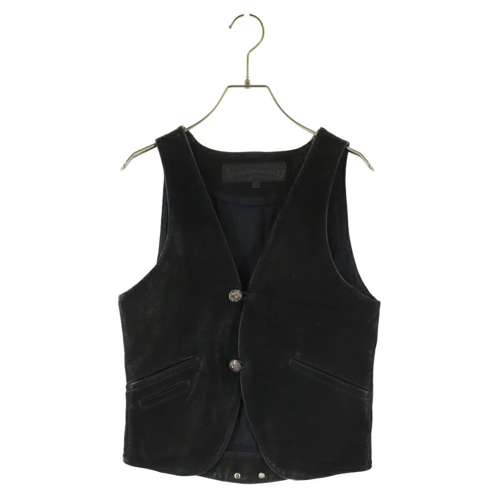 image of Chrome Hearts Distressed Leather Vest in Black, Men's (Size XS)