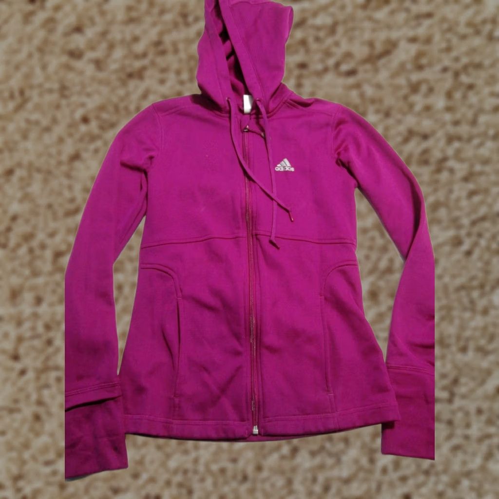 Adidas Adidas Womens Track Jacket S Hooded Fuchsia Zip Pockets Solid Style Outerwear Size S / US 4 / IT 40 - 1 Thumbnail