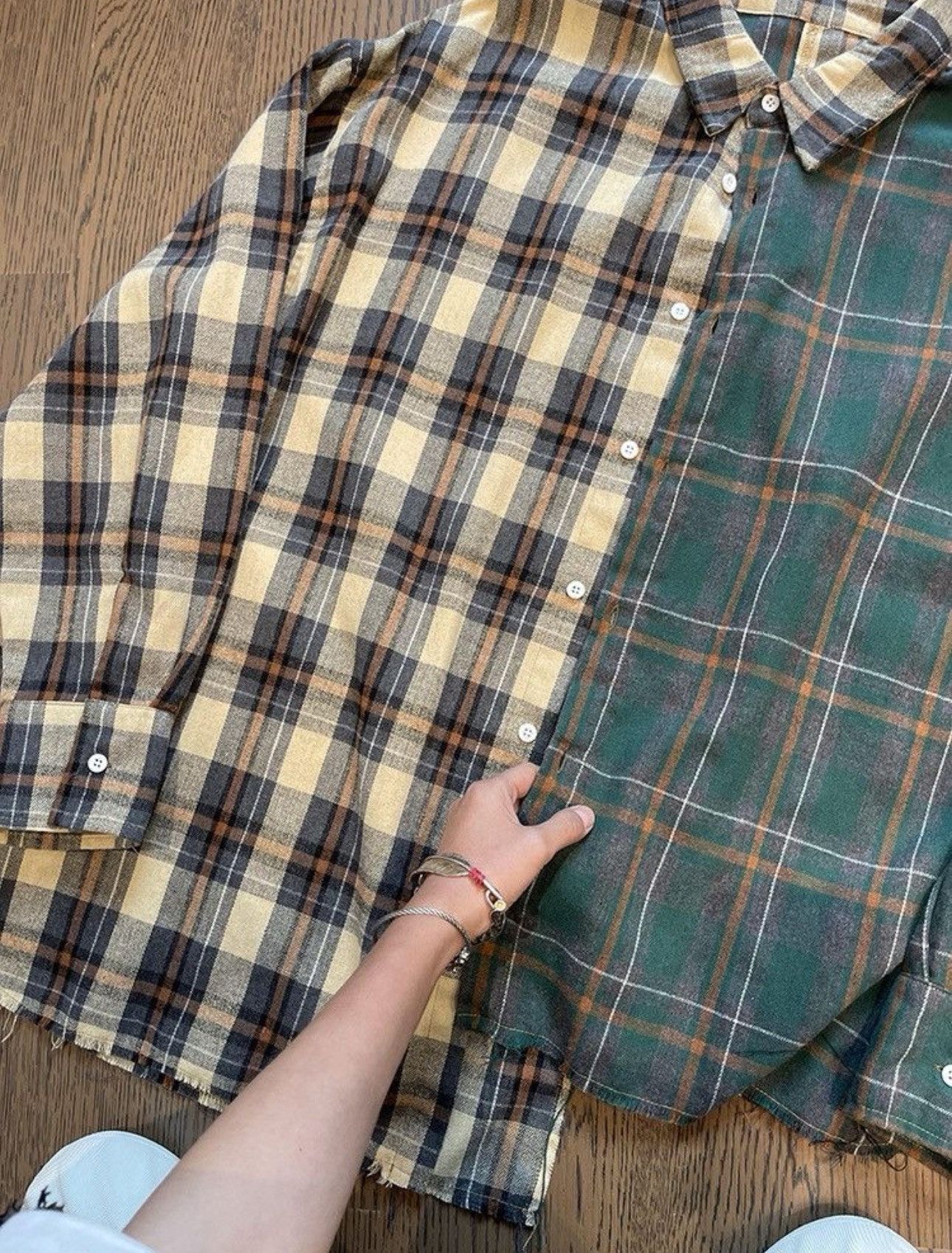 Vintage Outdoor Retro Asymmetric Patchwork Distressed Plaid Shirt Size US XL / EU 56 / 4 - 5 Thumbnail
