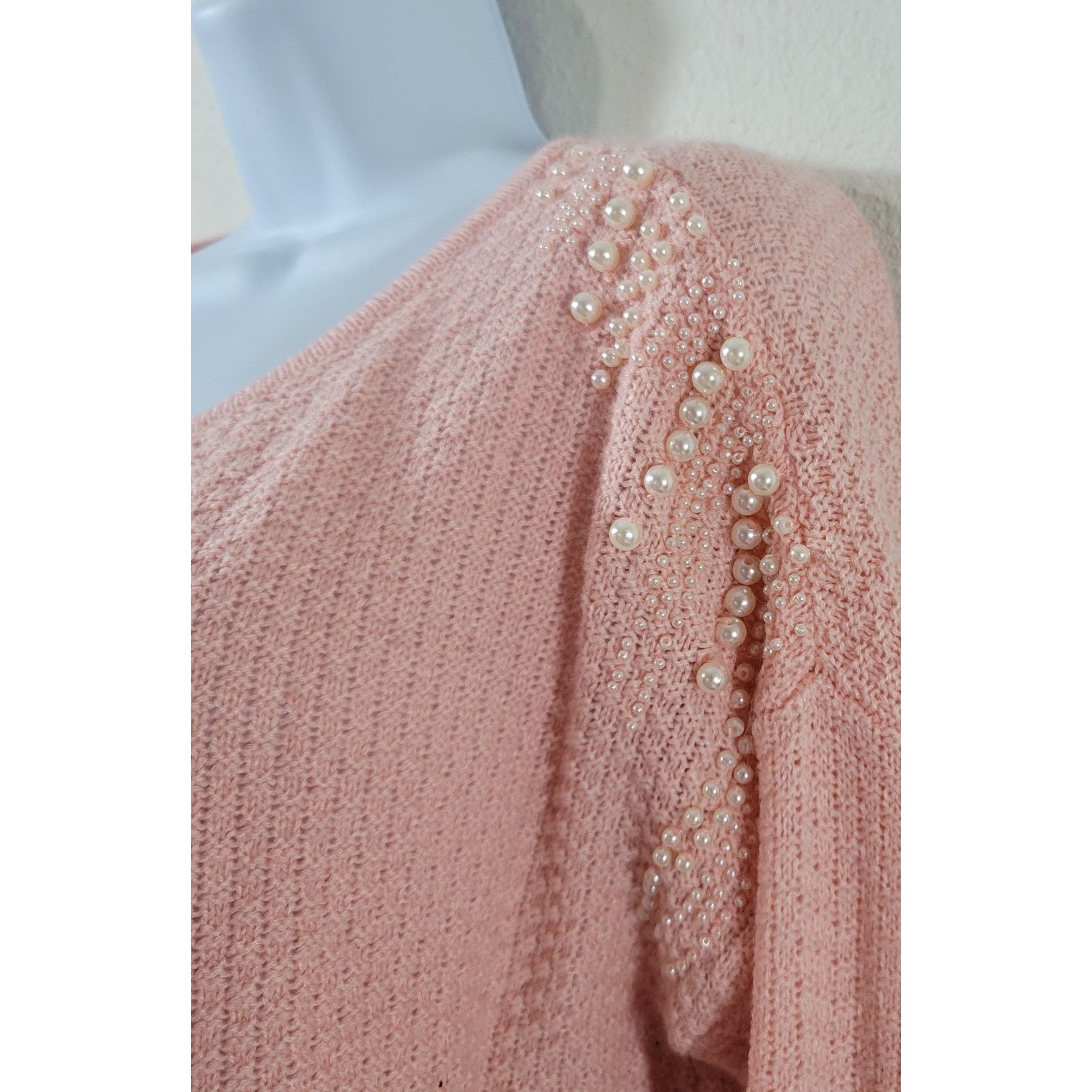 Other Cato Pink Waffle Knit Pearls On Shoulders Sweater XL Stretch Size XL / US 12-14 / IT 48-50 - 2 Thumbnail