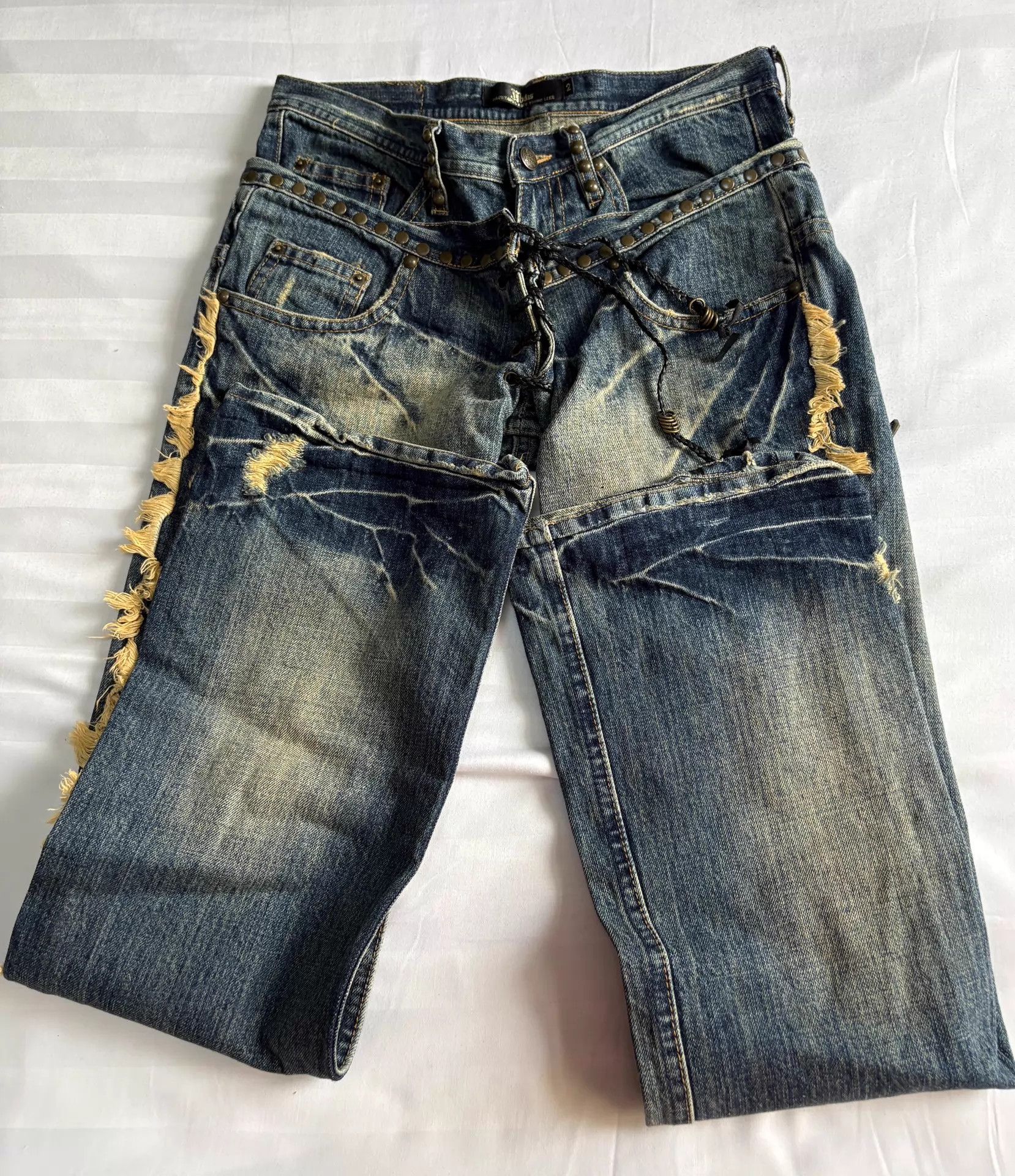 Other Midas Vintage Japanese Double Waist Rivet Fringe Jeans Size US 28 / EU 44 - 2 Thumbnail