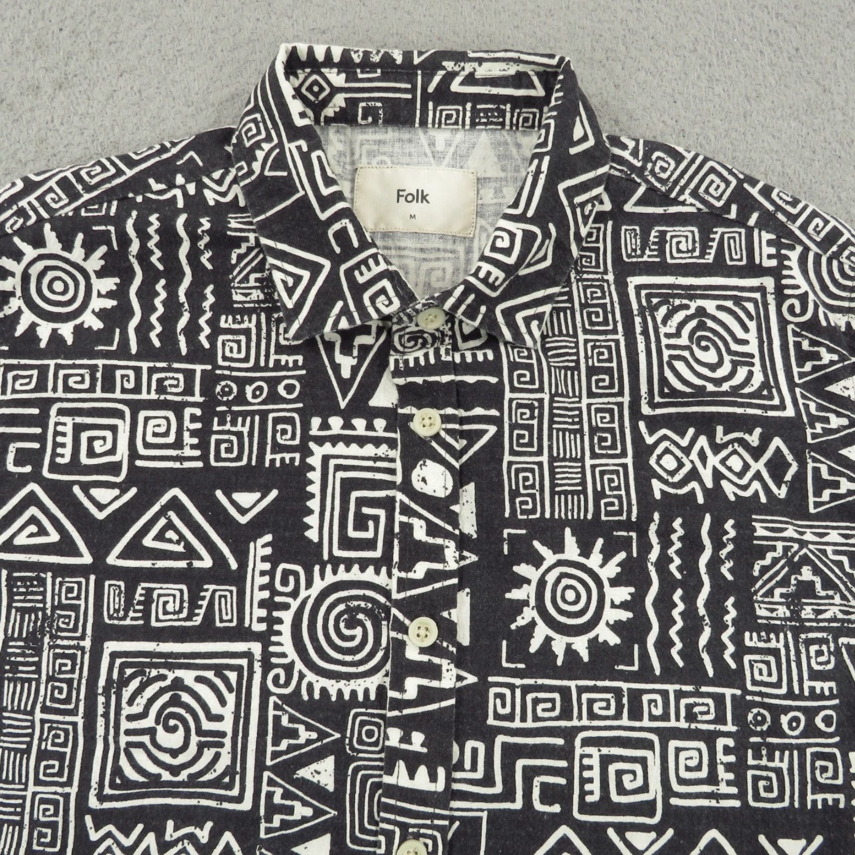 Folk Folk Shirt Mens M Black Linen Blend Inca Aztec Button Up Geometric Short Sleeve Casual Shirt Men Size US M / EU 48-50 / 2 - 3 Thumbnail
