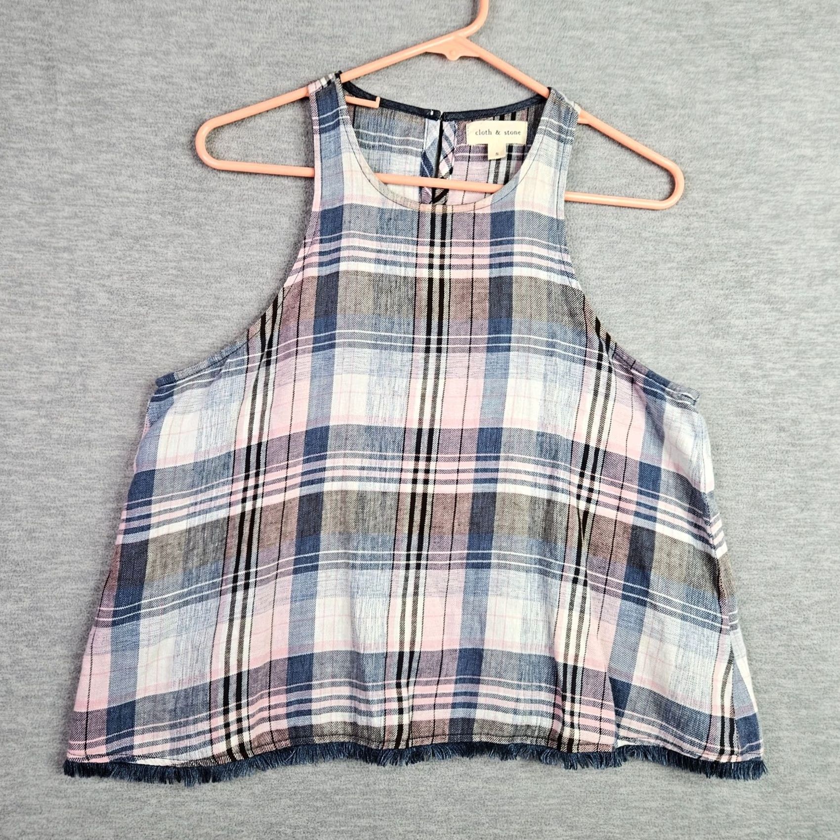 CLOT Cloth & Stone Tank Top Women’s Small Plaid Crop Sleeveless Frayed Hem Size S / US 4 / IT 40 - 2 Thumbnail