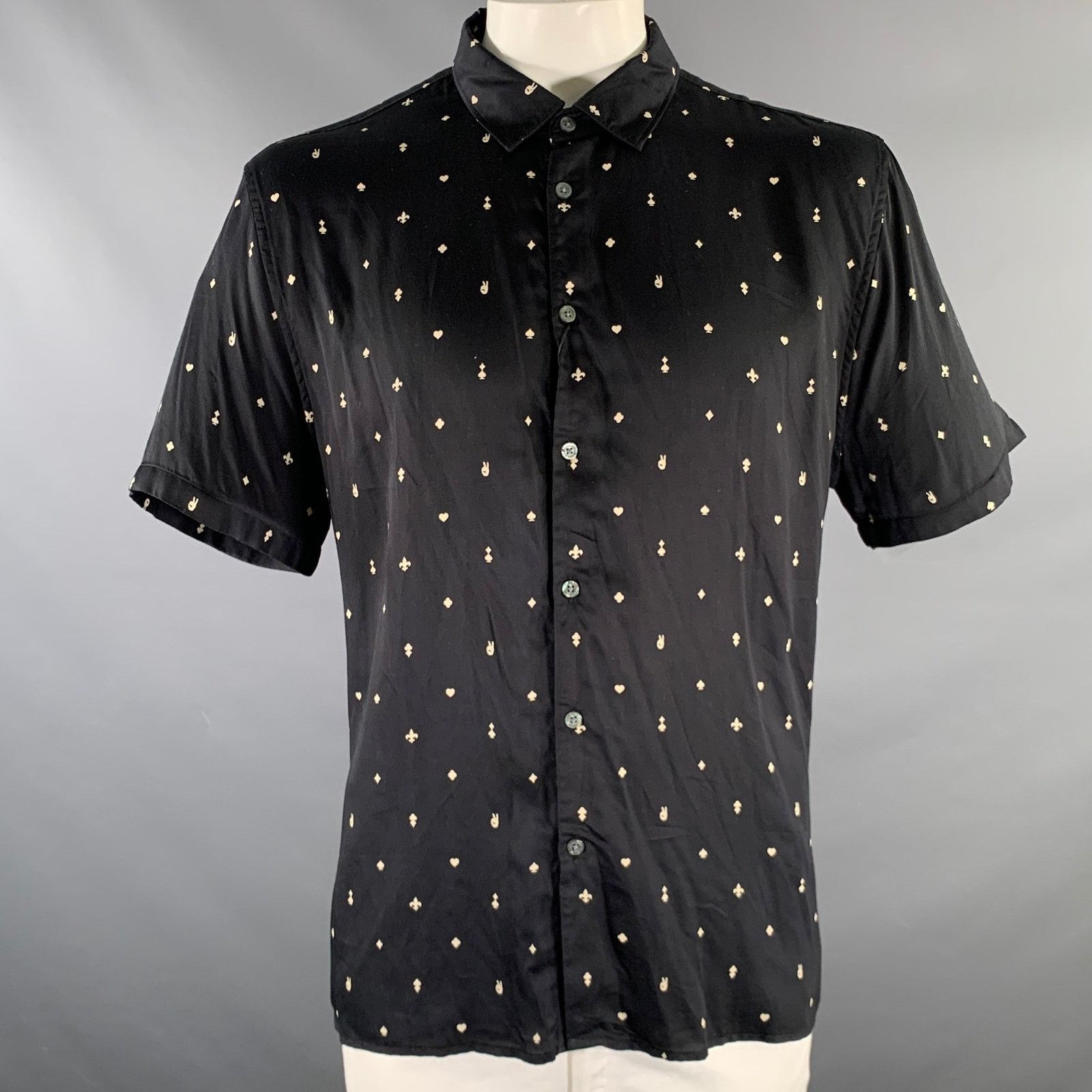 JOHN VARVATOS XL Print Modal Button Up Short Sleeve Shirt