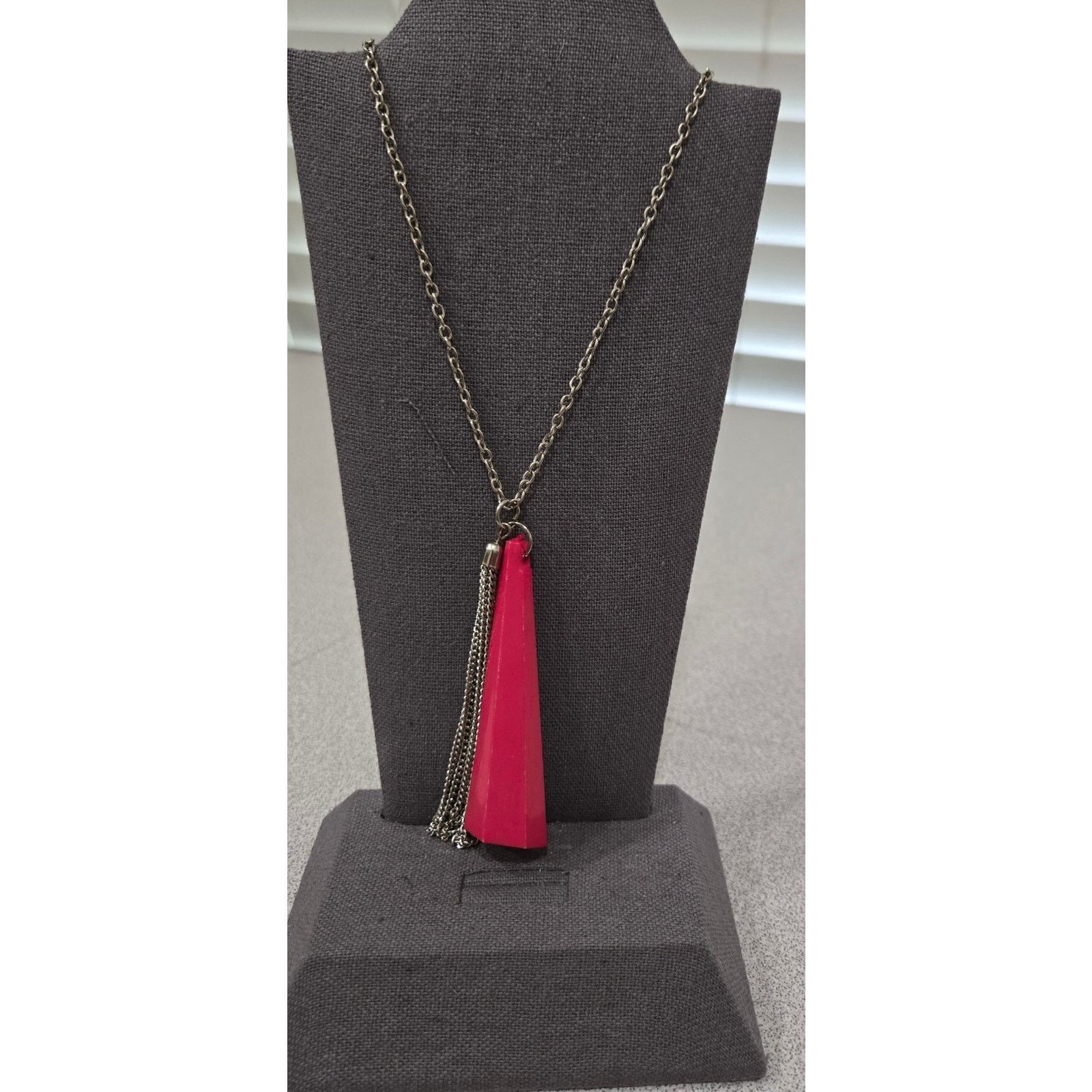 Other Silver Chain Pink Geo Shape w/Chain Tassel Pendant Necklace Size ONE SIZE - 1 Thumbnail