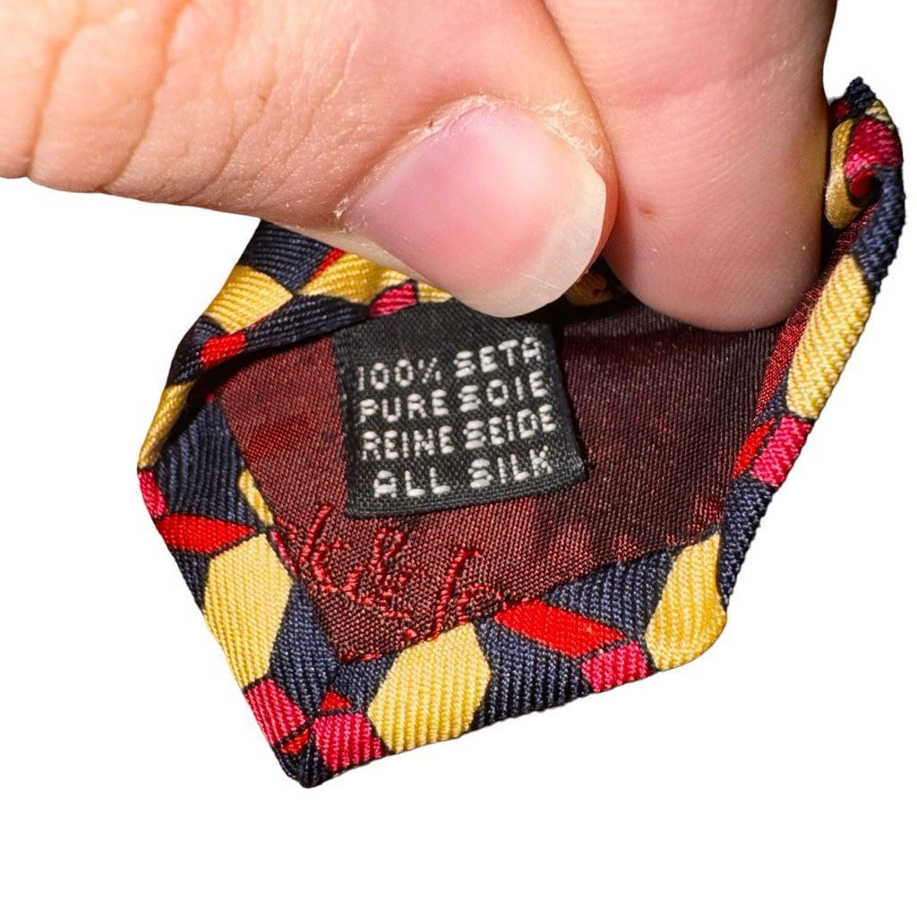 Bullock & Jones Bullock & Jones Geometic 100% Silk Handmade in Italy Tie Size ONE SIZE - 5 Thumbnail