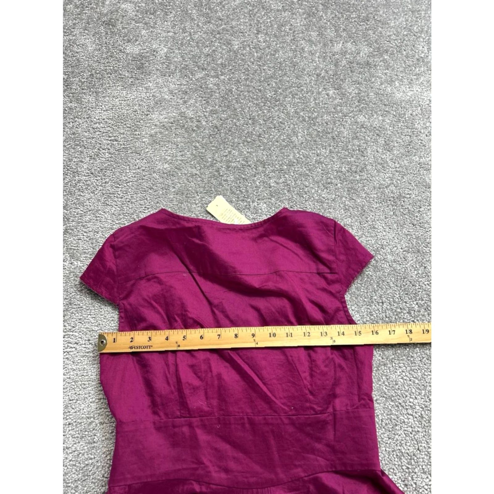 Ann Taylor Ann Taylor LOFT Blouse Shirt Womens 8P Purple Cotton Button Front V-Neck Short Cap Sleeve Petite Casual Modern 90s? Size M / US 6-8 / IT 42-44 - 6 Thumbnail