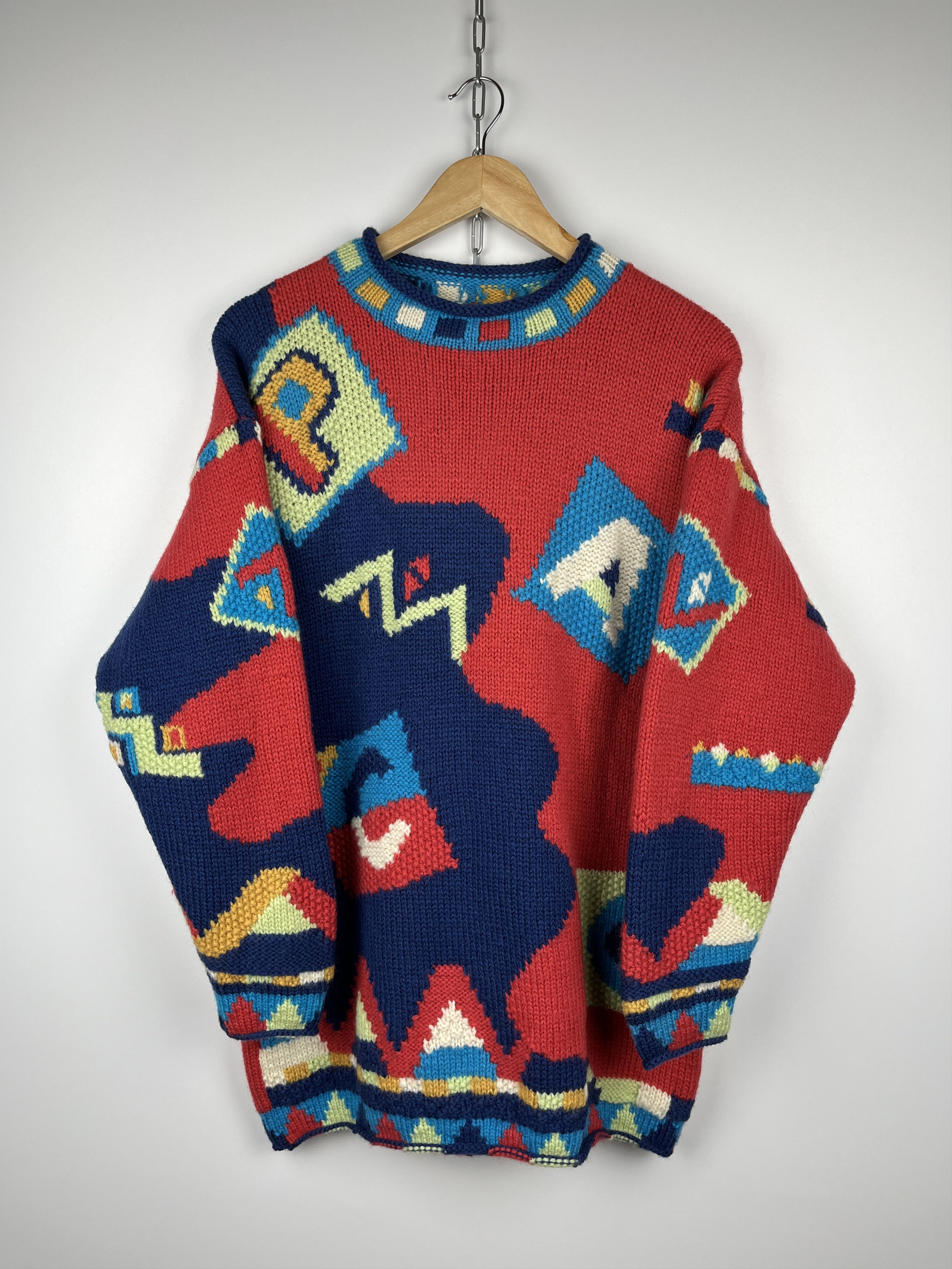 Vintage PACO Abstract Geometric Crazy Wool Knit Sweater Size S/M Size US S / EU 44-46 / 1 - 8 Thumbnail