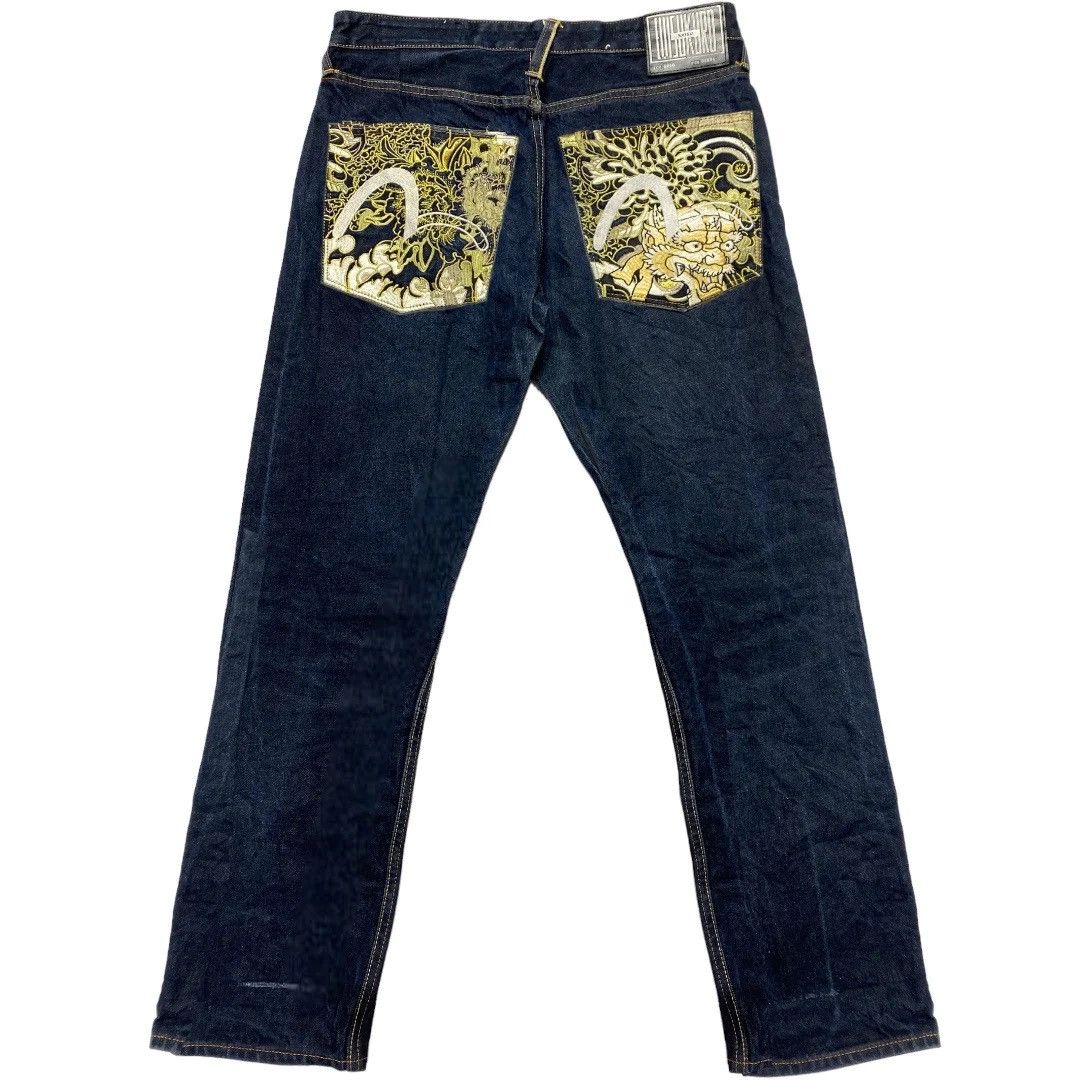 image of Evisu Golden Logo Embroidered Denim Jeans [33-30] in Blue, Men's