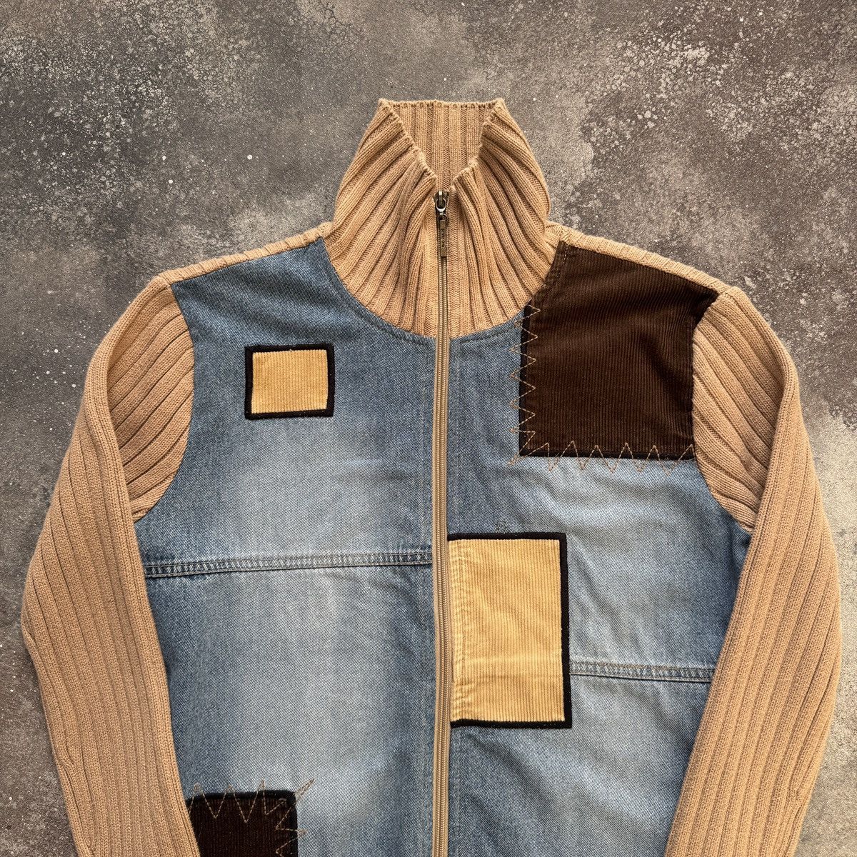 Japanese Brand Avant Garde Vintage Patchwork Unisex Ribbed Knit Zip Sweater Size US M / EU 48-50 / 2 - 3 Thumbnail