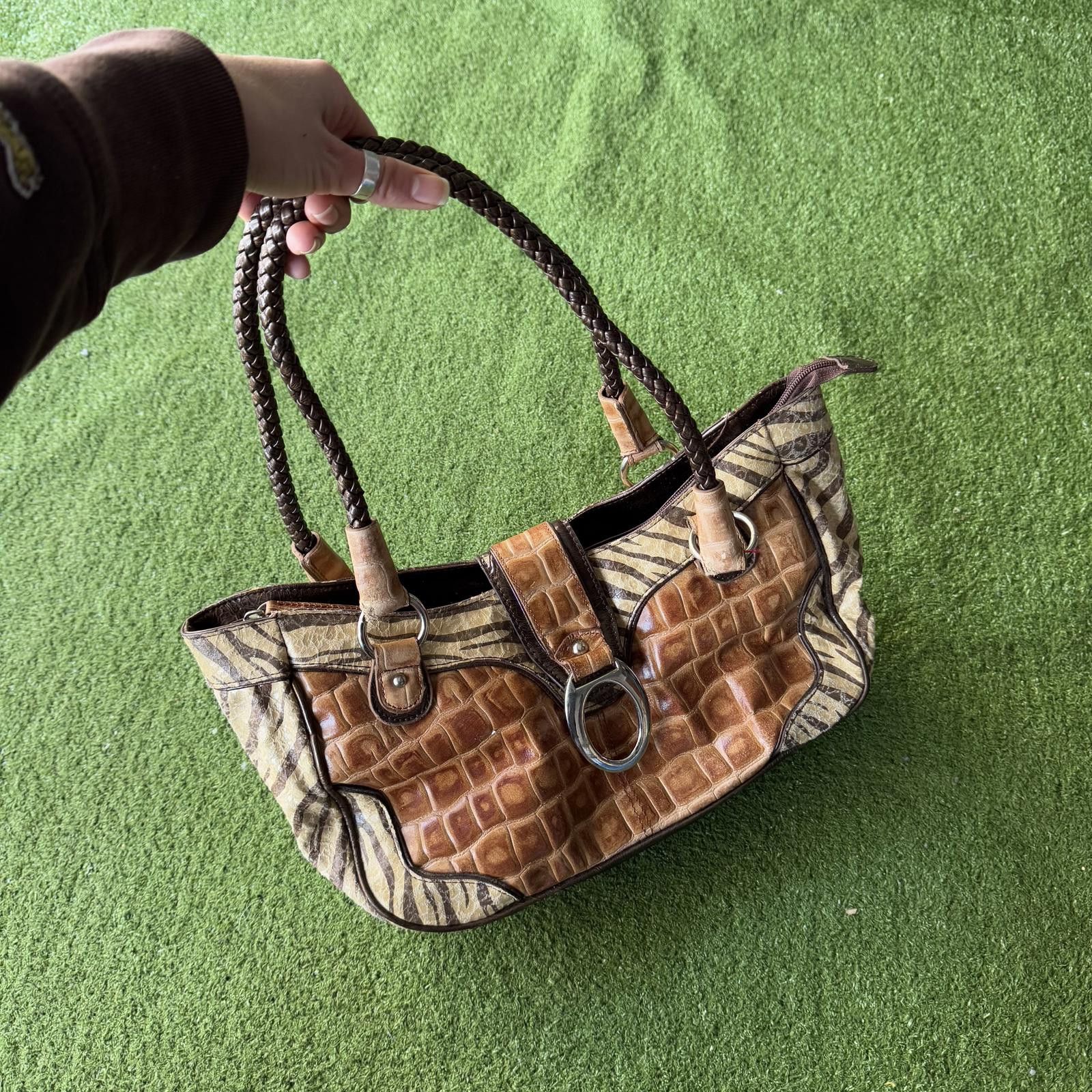 Designer Vintage Boho Leather Animal Print Shoulder Bag Size ONE SIZE - 2 Thumbnail