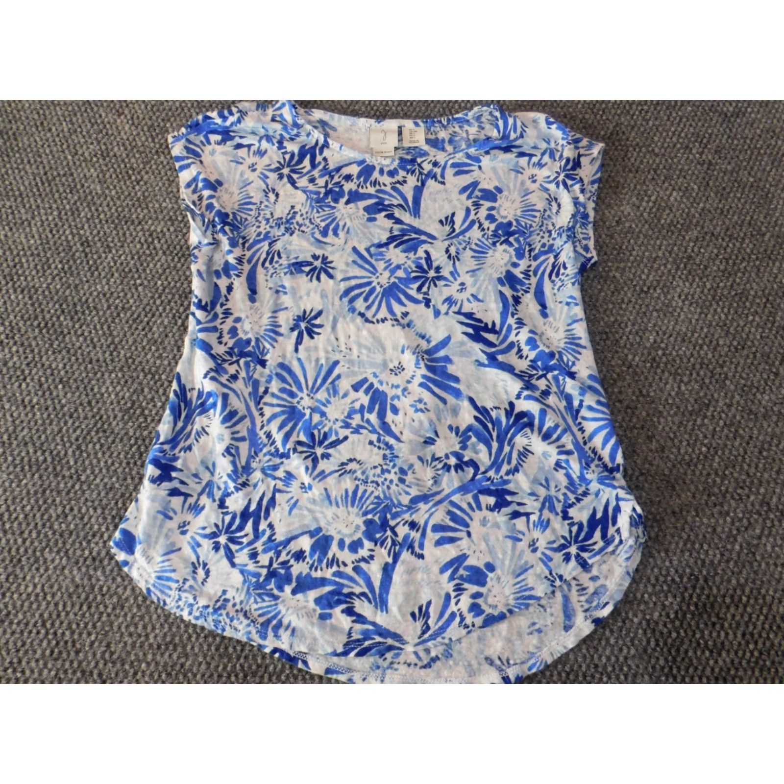 Joie JOIE Blouse Short Sleeve Linen Floral Womens S Blue Round Neck Pullover Casual Designer Basic Size S / US 4 / IT 40 - 3 Thumbnail