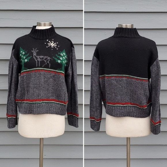 Vintage Vintage 90s y2k Christmas Winter Season Reindeer Forest Wool Size L / US 10 / IT 46 - 1 Thumbnail