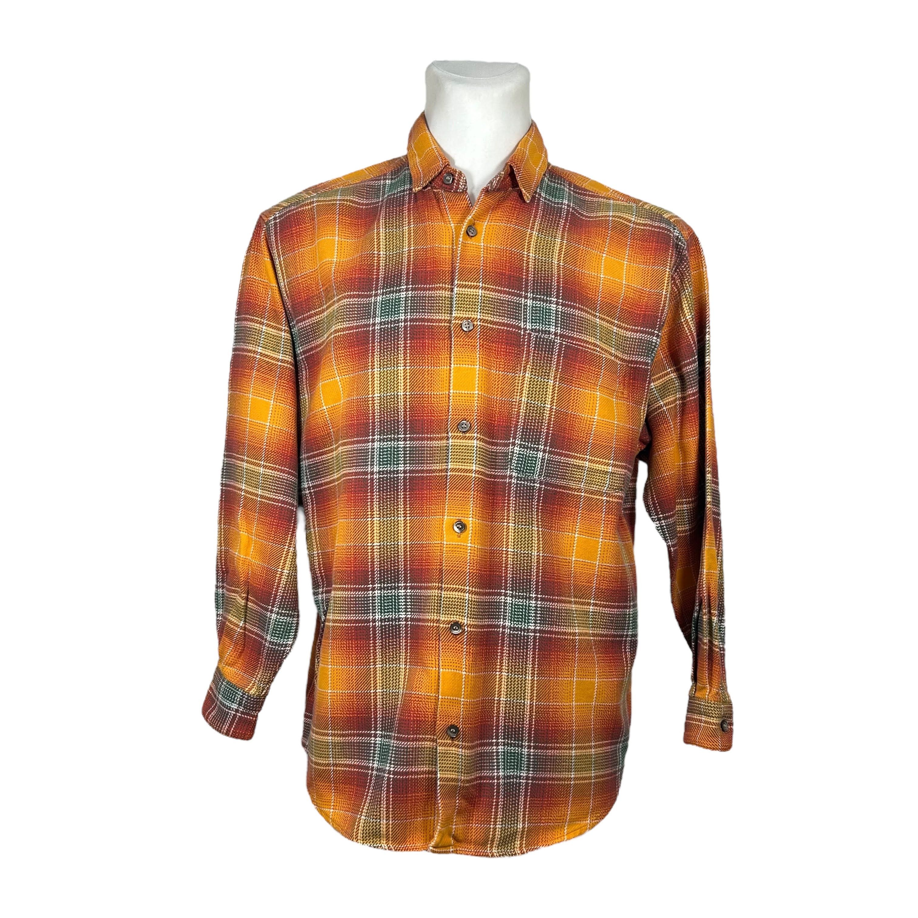 Flannel × Japanese Brand Skole Exoah Orange Green Check Cotton Flannel Shirt Japan S Size US S / EU 44-46 / 1 - 1 Thumbnail