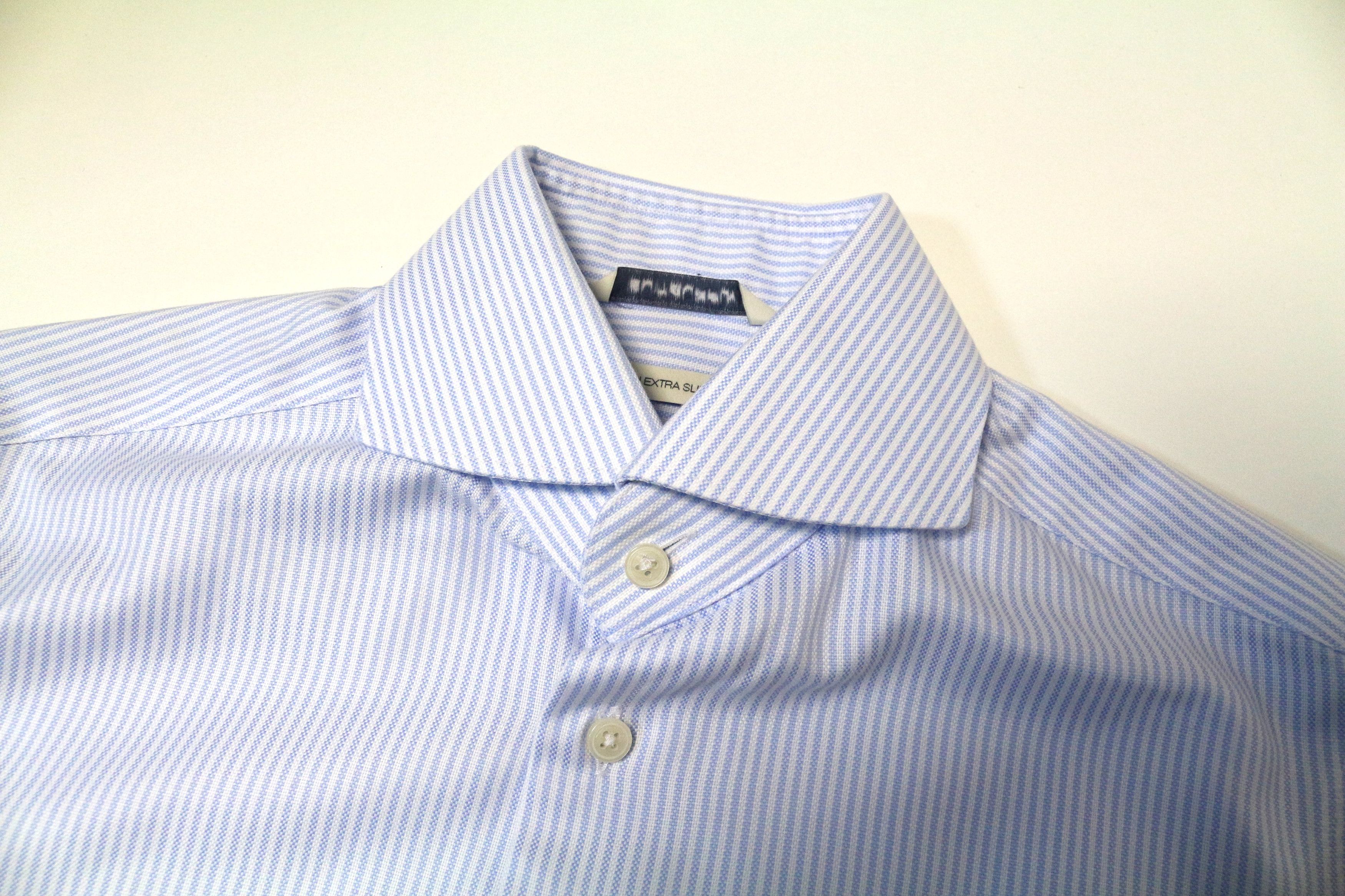 Suitsupply 35/13 1/2 Blue Striped Cotton Cutaway Shirt 74241 Size US S / EU 44-46 / 1 - 4 Thumbnail