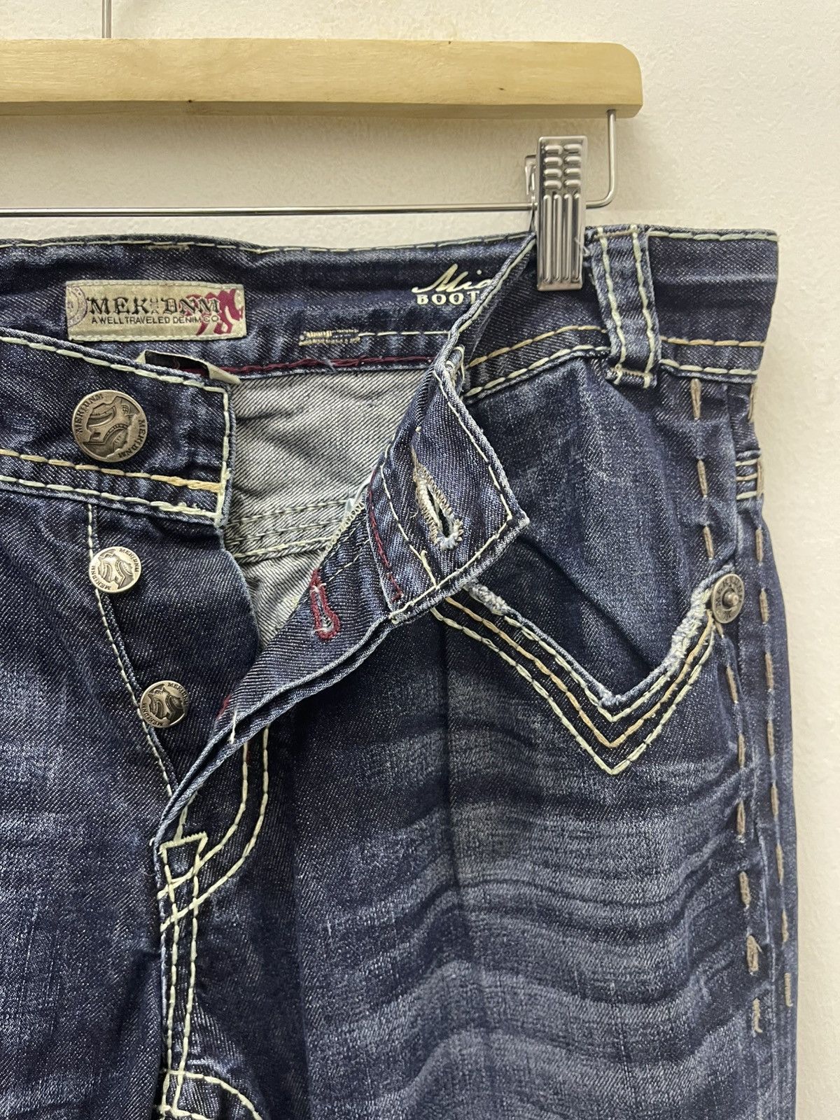 Mek Denim Rare Vintage MEK DENIM Affliction y2k Style Bootcut Flare Size US 31 - 13 Thumbnail