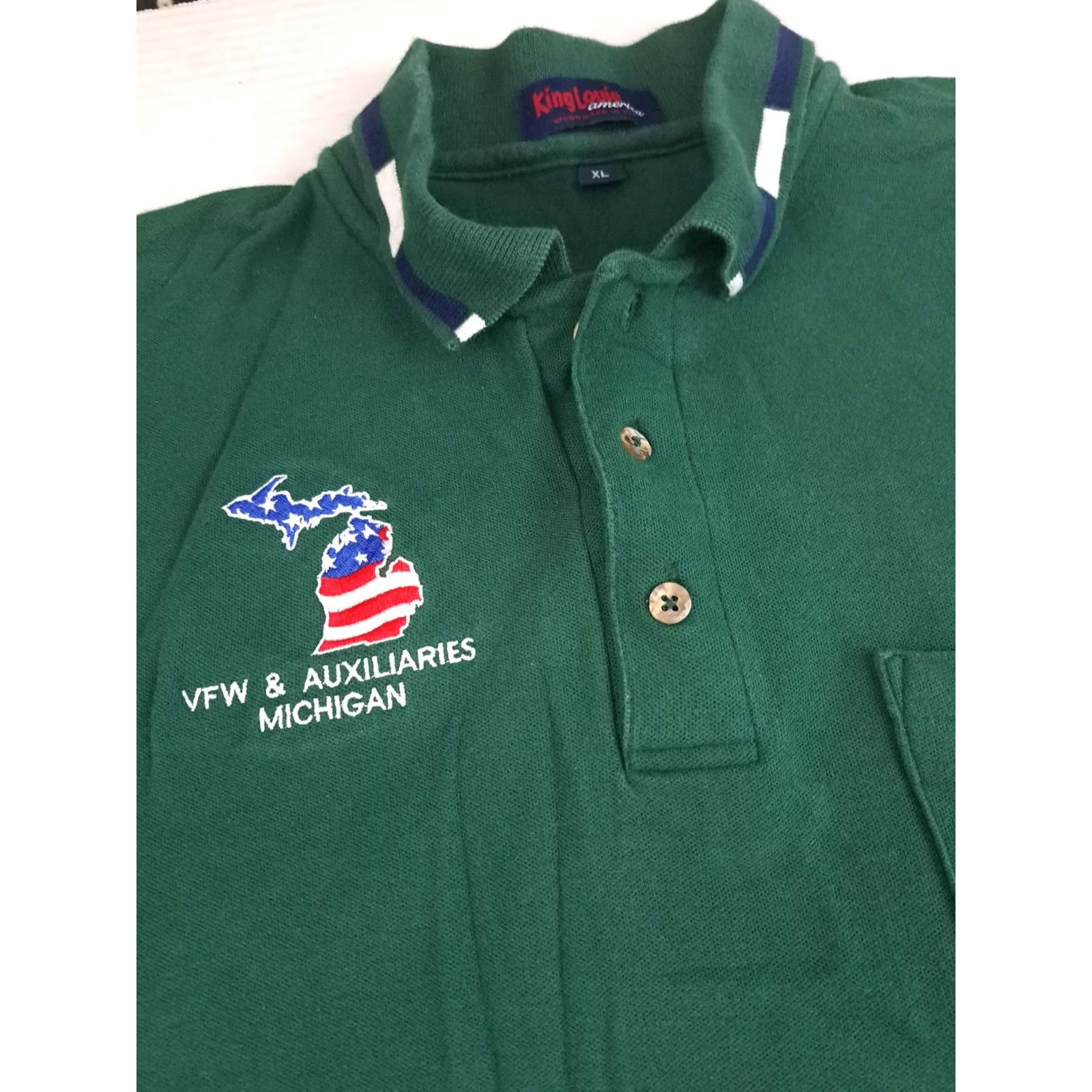 Vintage VINTAGE VFW & Auxilliaries Michigan 1/4 Button Polo Golf Shirt USA King Louie XL Green Short Sleeve Embroidered Button-Up Unisex Adults Mens Womens Size US XL / EU 56 / 4 - 2 Thumbnail
