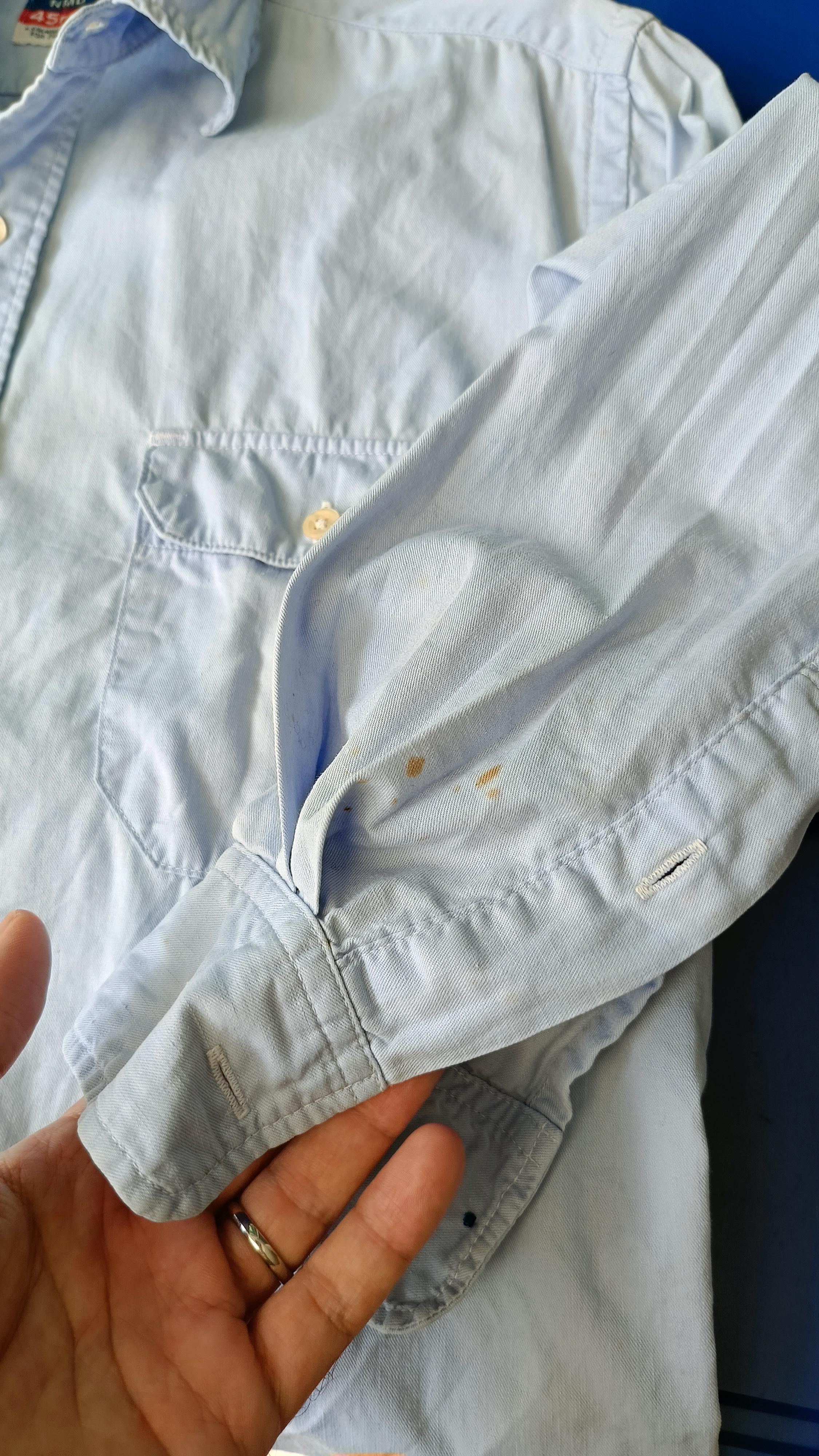 45rpm 45RPM NMD studio by R 90's solid blue stains shirt Size US S / EU 44-46 / 1 - 15 Thumbnail