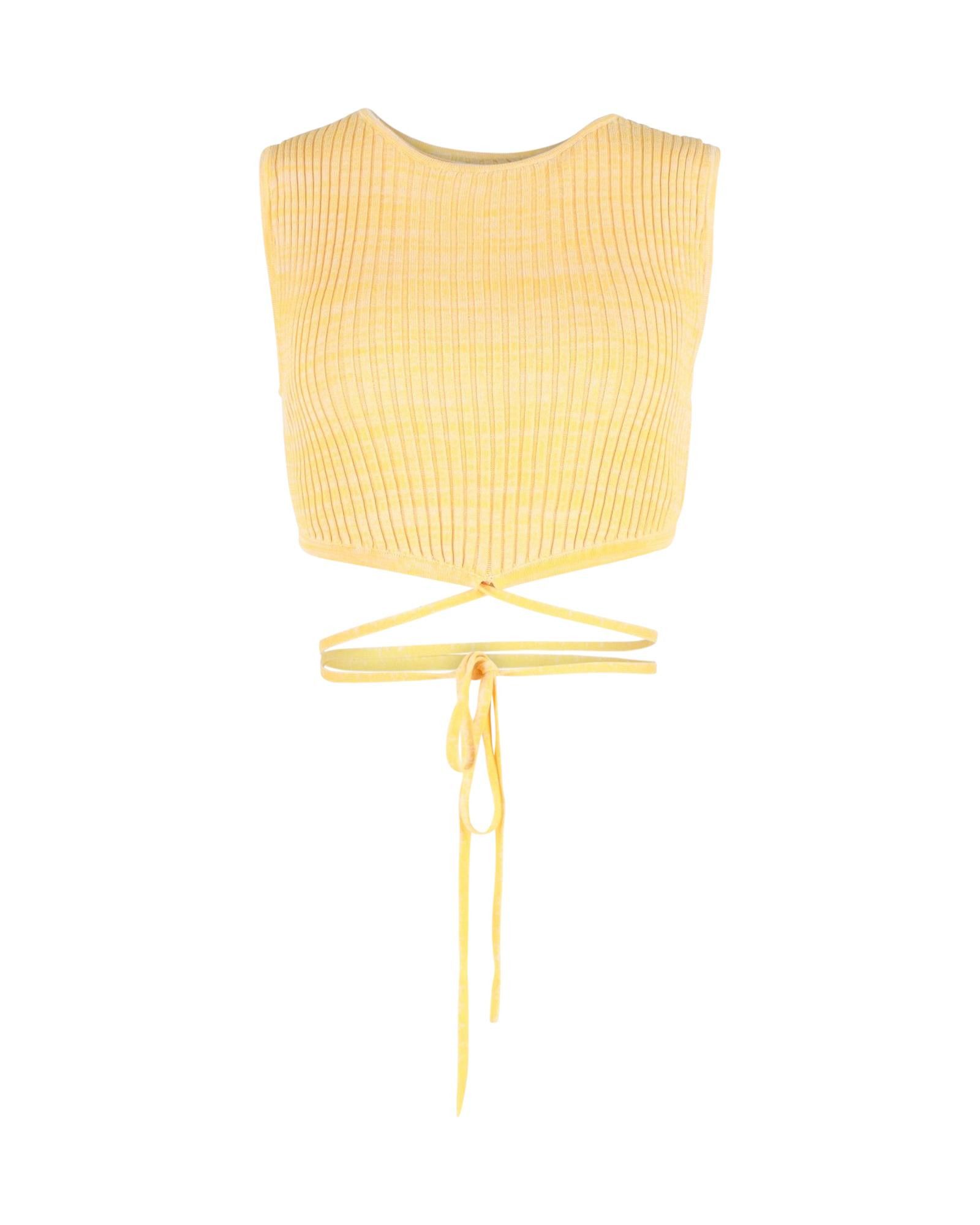 image of Christopher Esber Wrap-Tie Knit Crop Top In Yellow Viscose, Women's (Size Small)