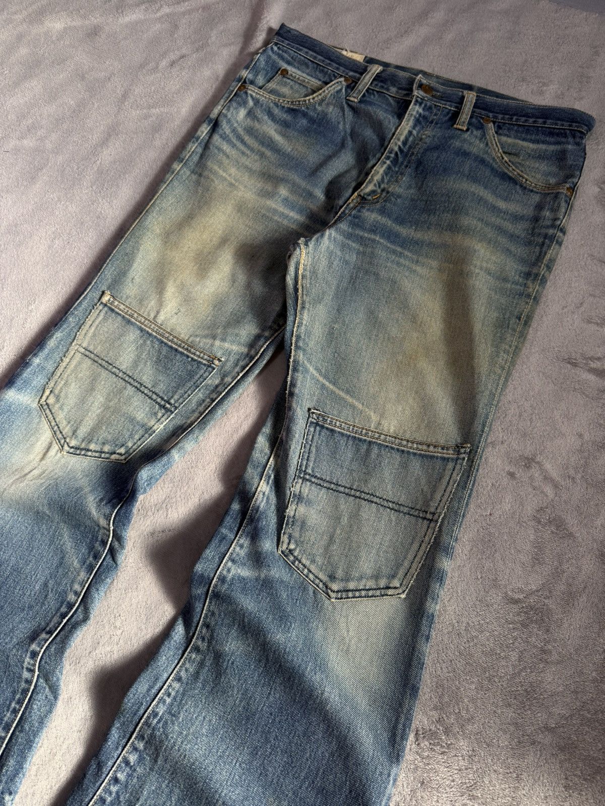 Big John × Vintage 70s Big John Talon Zipper Aging Distressed Mud Flared Jeans Size US 32 / EU 48 - 3 Thumbnail
